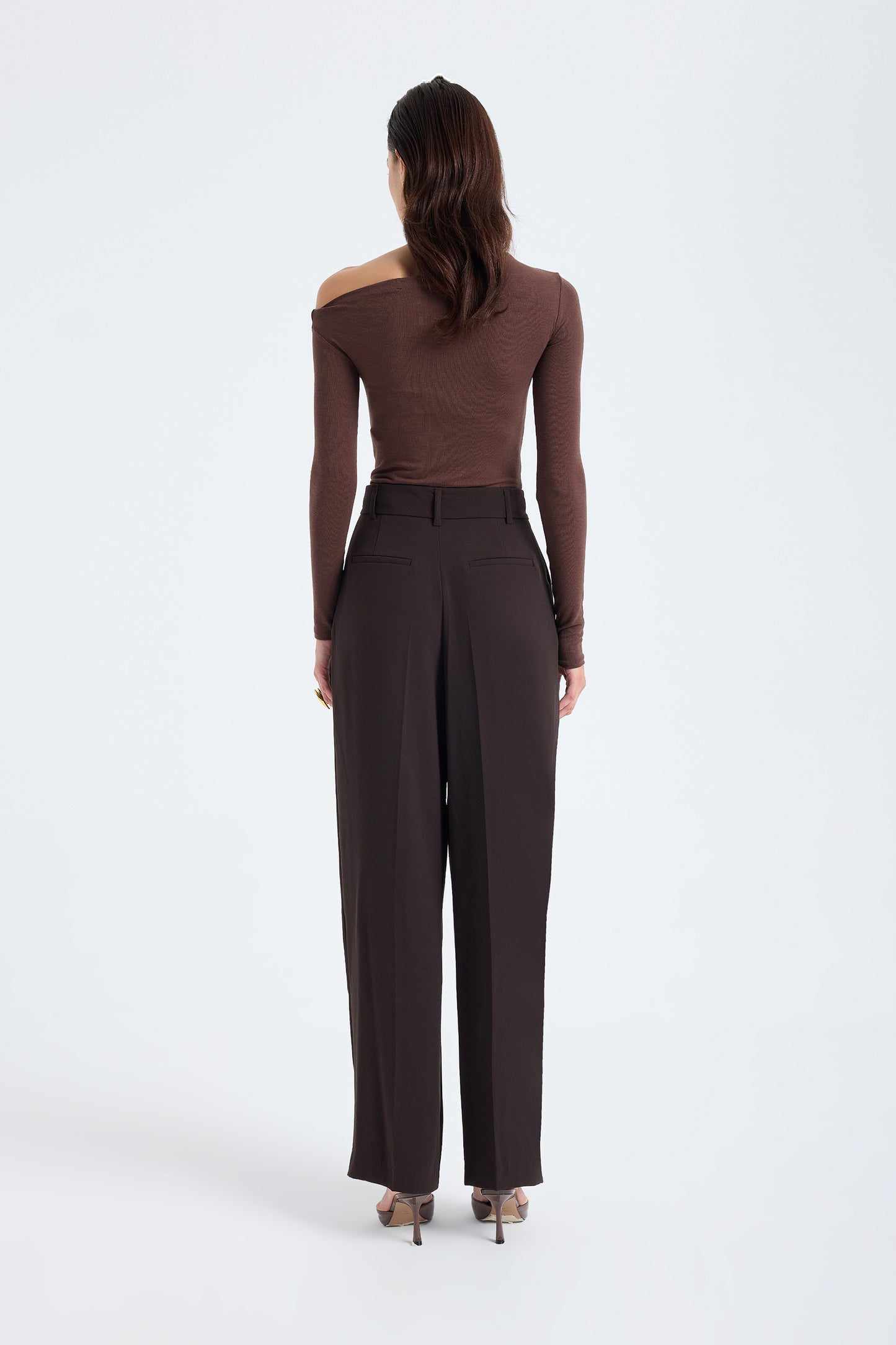 Nevara High Waist Wide Leg Pants – Brown