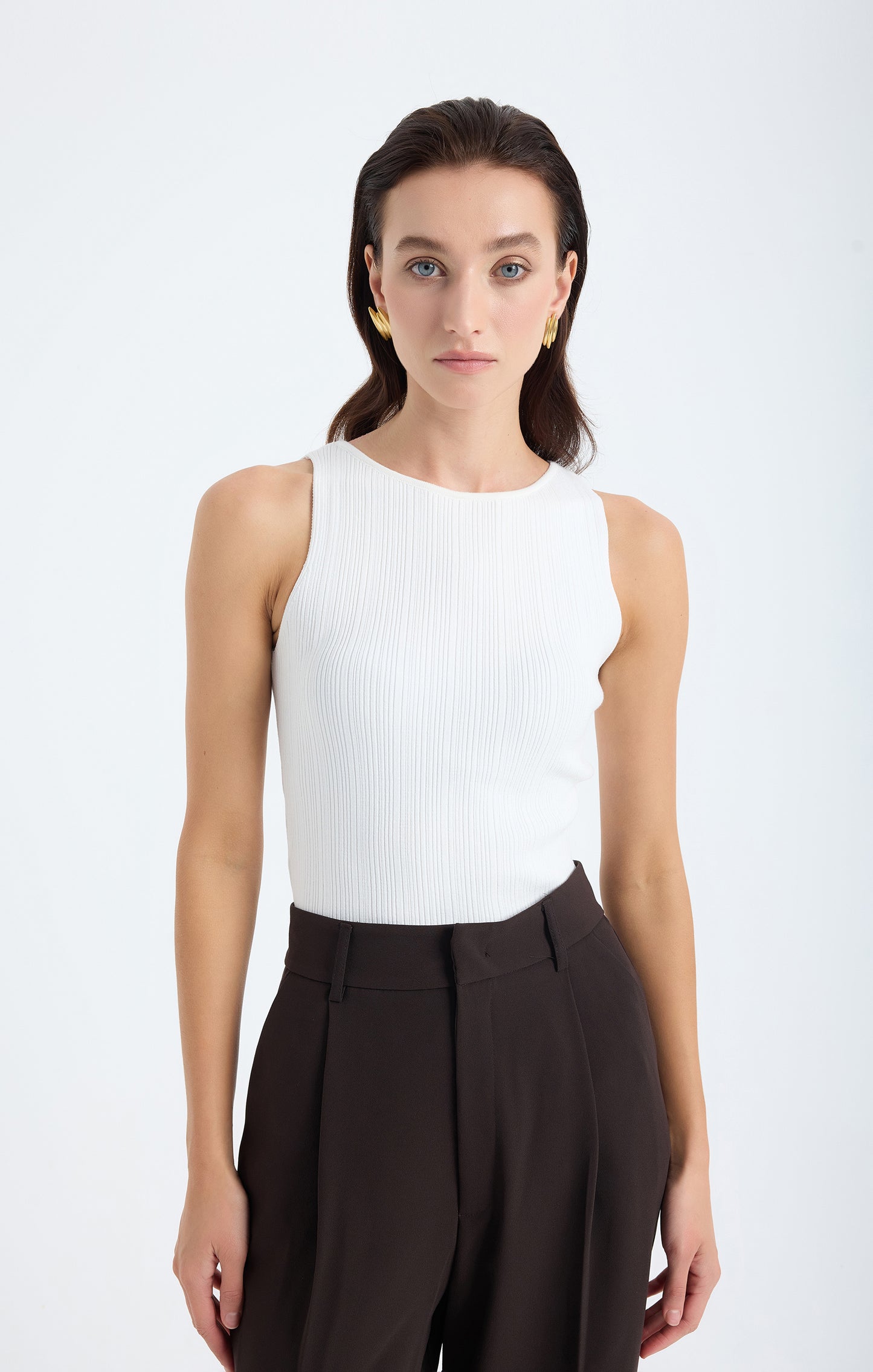 Nila Ribbed Sleeveless Knit Top - White