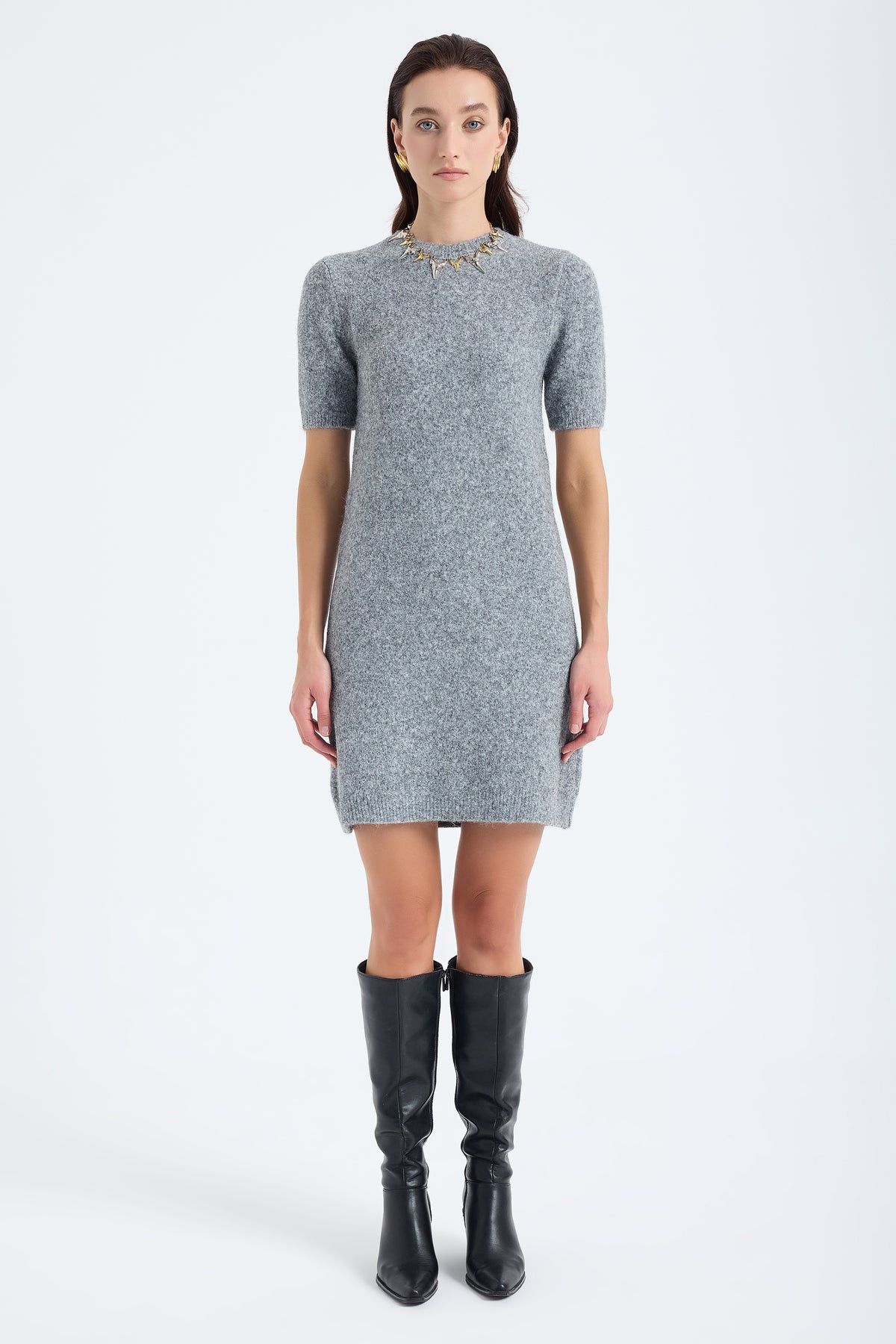 Rune Short Sleeve Knit Dress – Grey