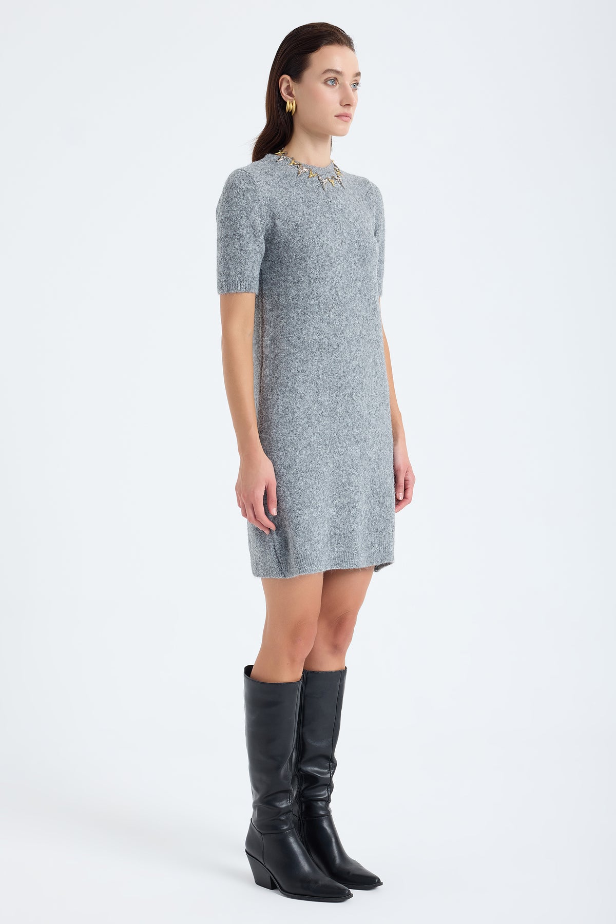 Rune Short Sleeve Knit Dress – Grey