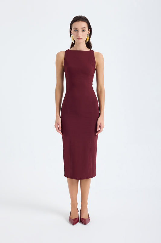 Silva Bodycon Midi Dress – Burgundy
