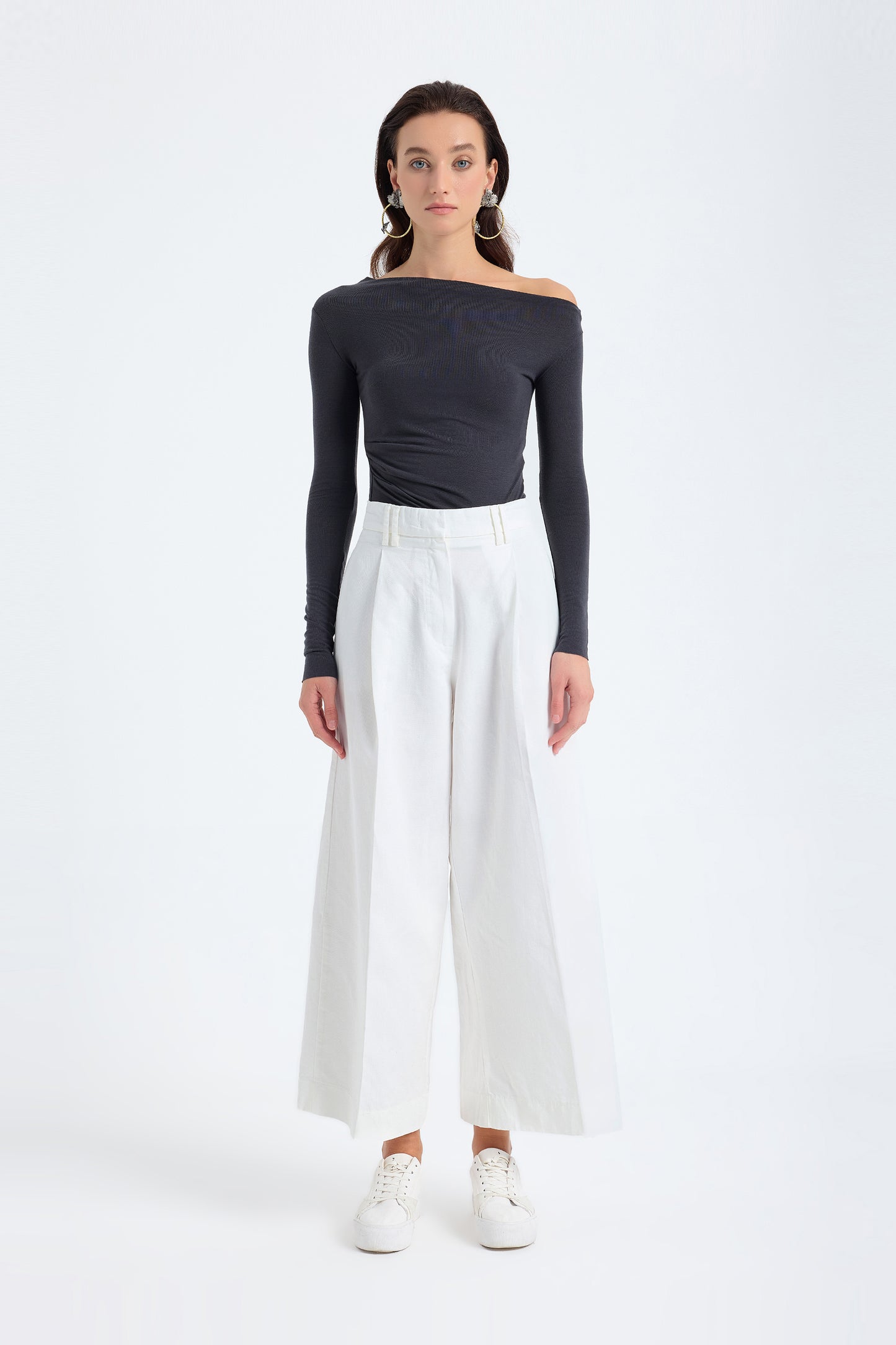 Cyra Linen Wide Leg Trousers - White