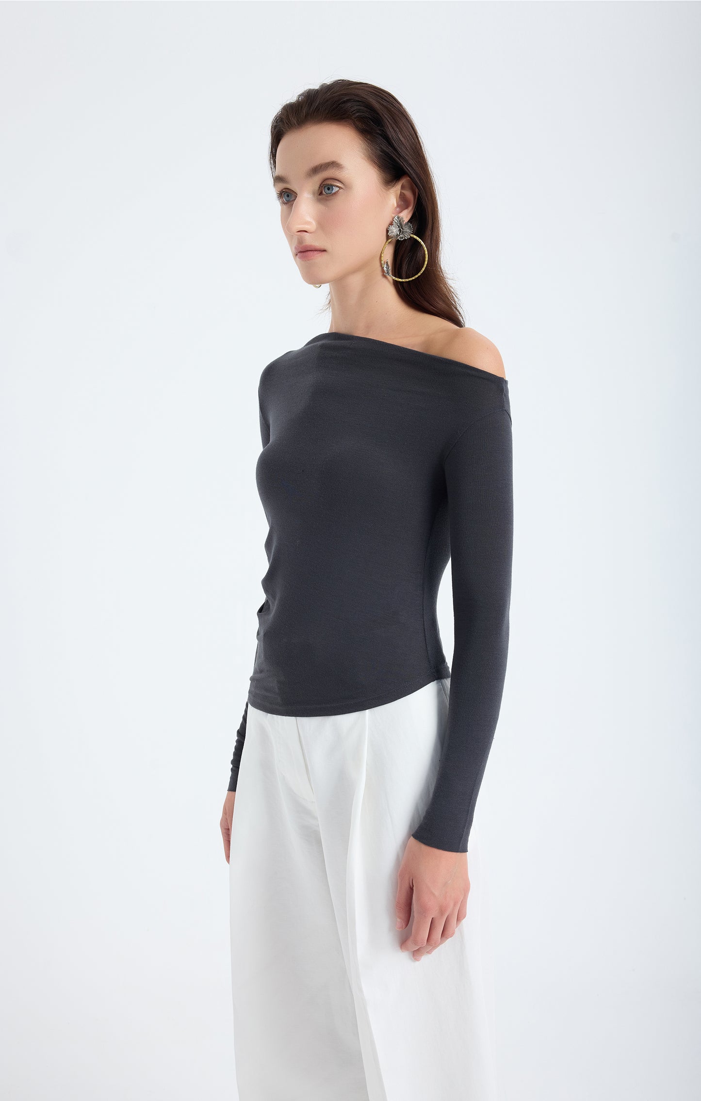 Aura One-Shoulder Draped Top – Grey