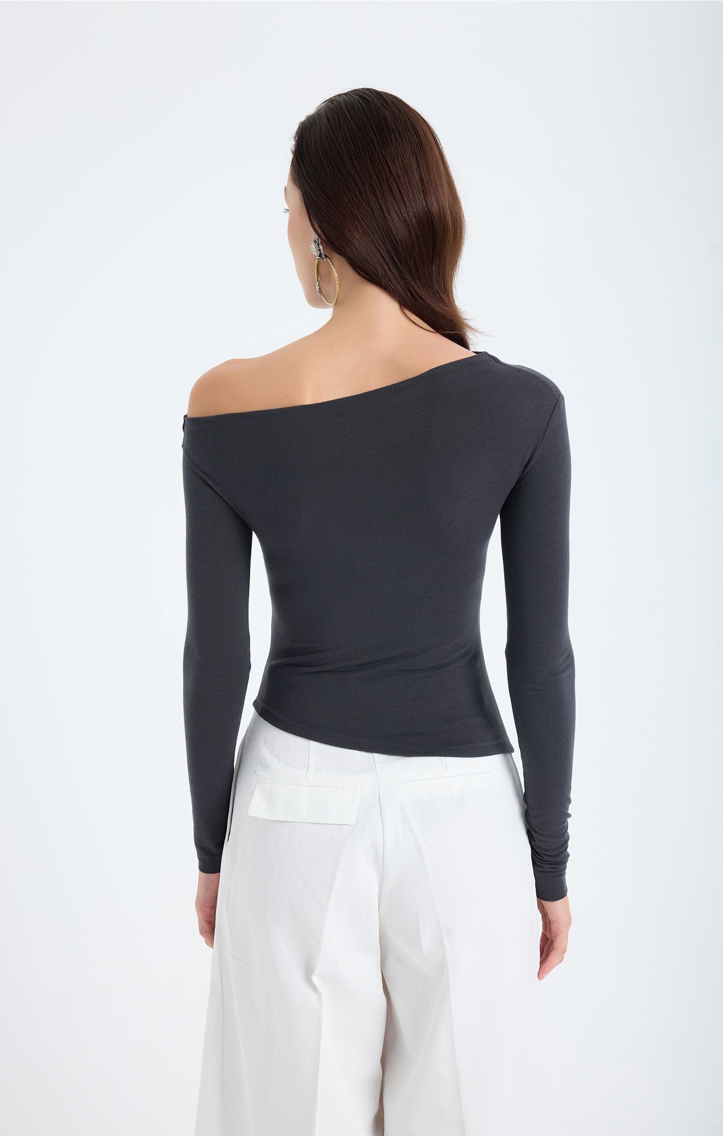 Aura One-Shoulder Draped Top – Grey