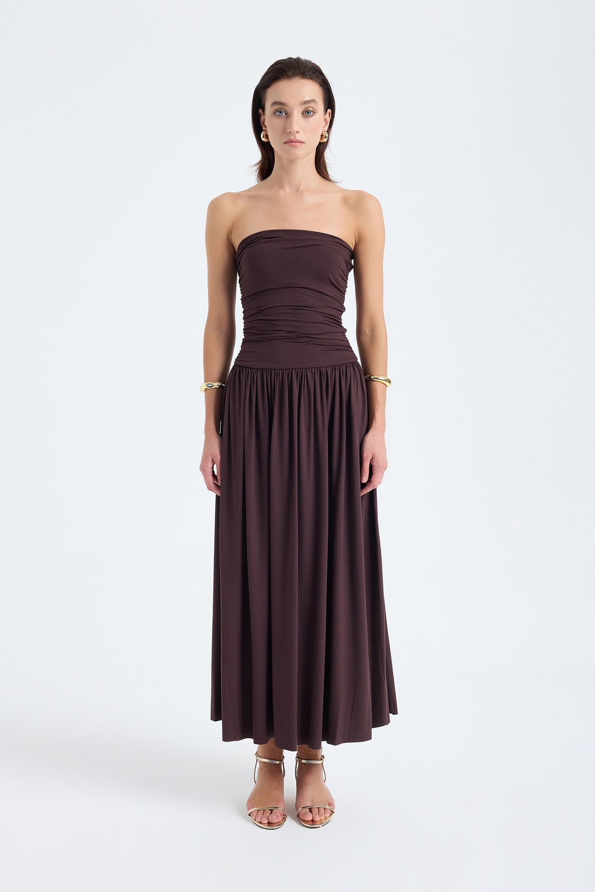 Aluna Strapless Maxi Brown Dress