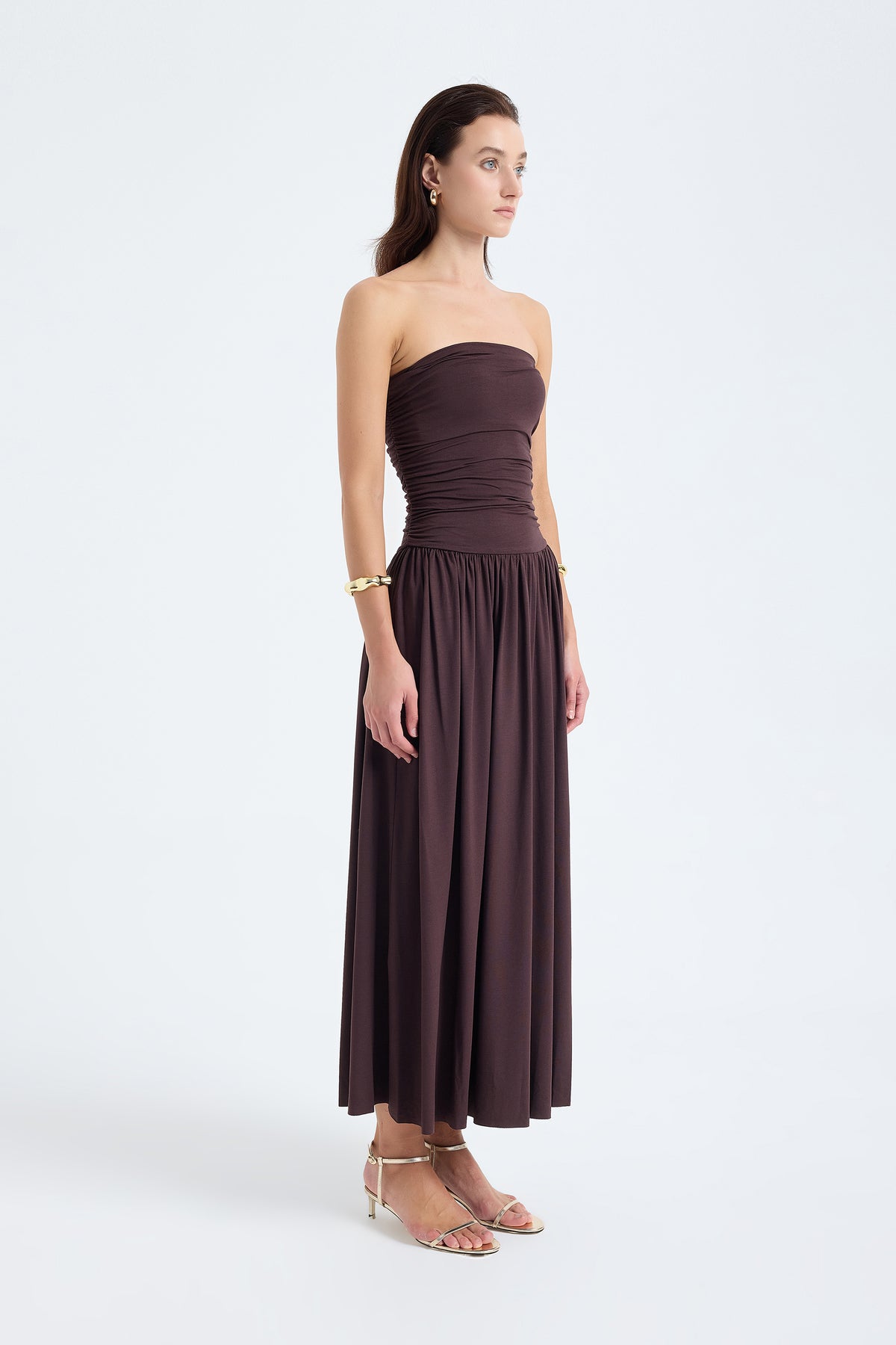 Aluna Strapless Maxi Brown Dress