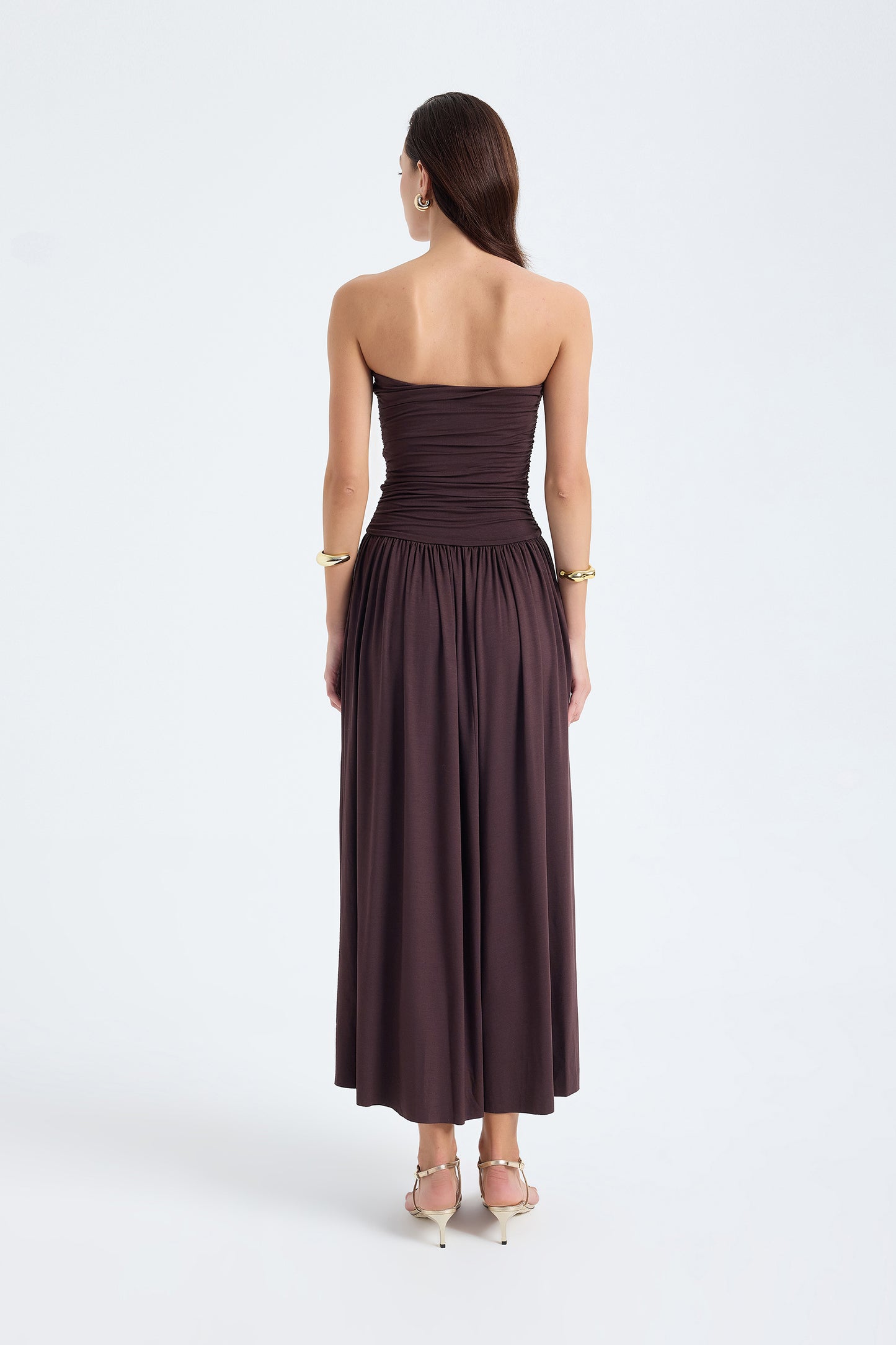 Aluna Strapless Maxi Brown Dress