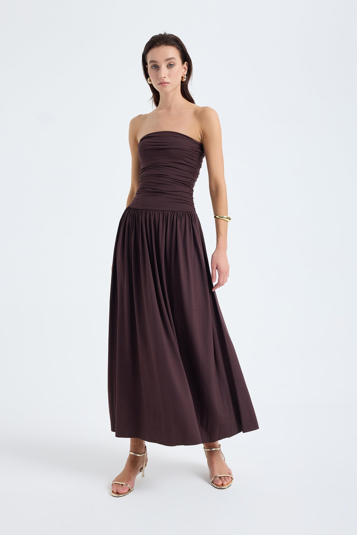 Aluna Strapless Maxi Brown Dress