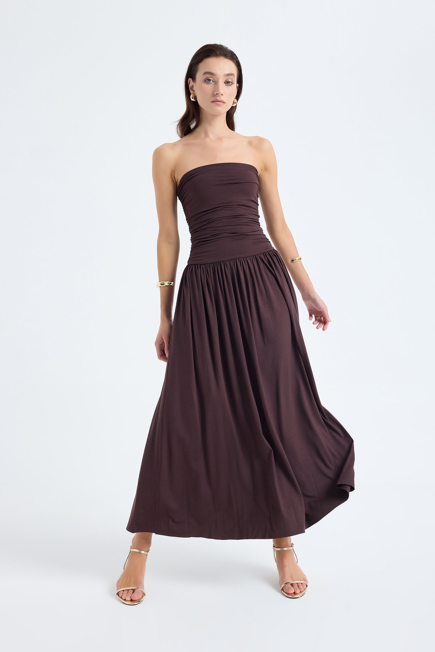 Aluna Strapless Maxi Brown Dress