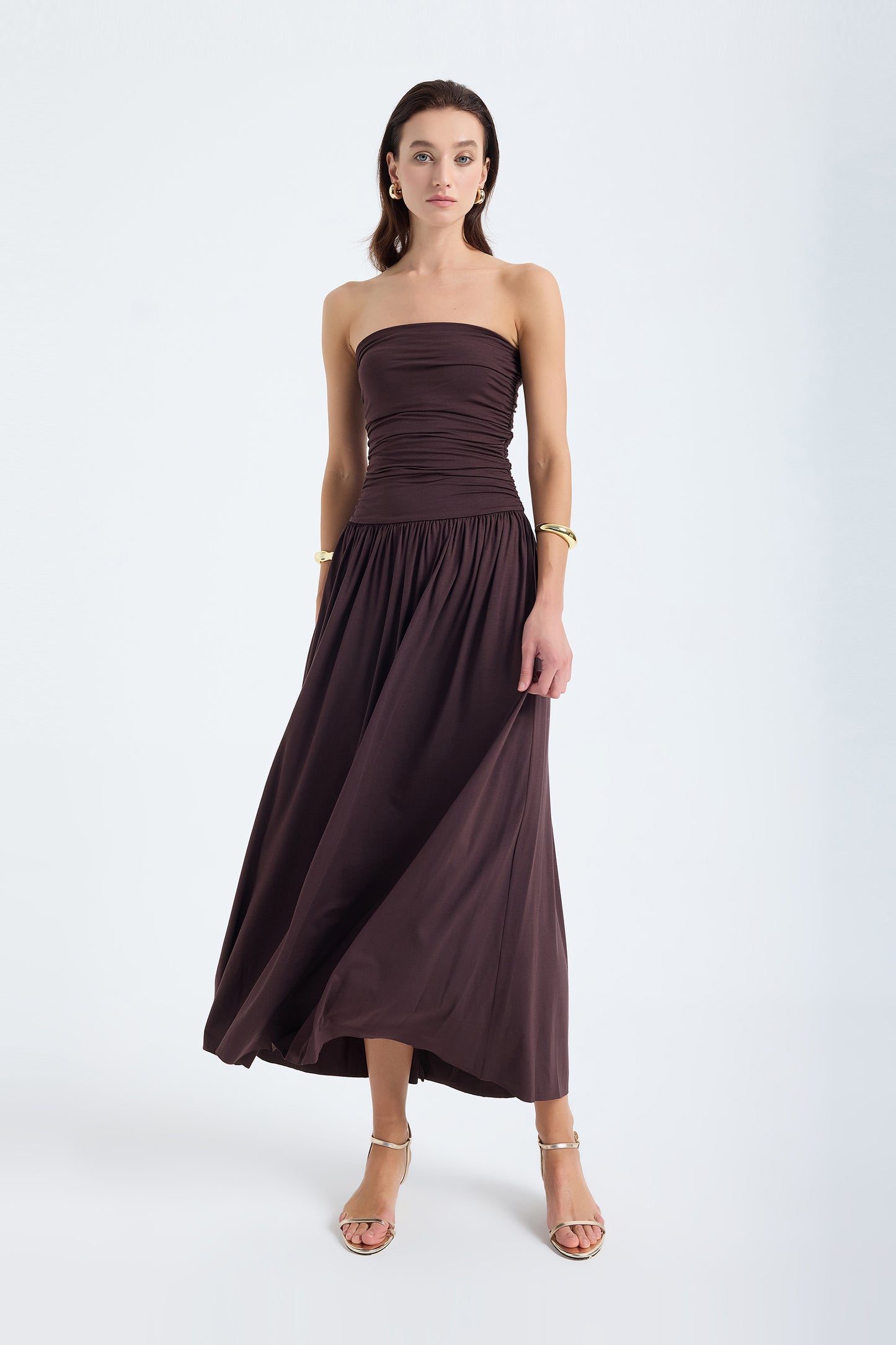 Aluna Strapless Maxi Dress Brown Monlicia Aluna Strapless Maxi Dress Brown Monlicia