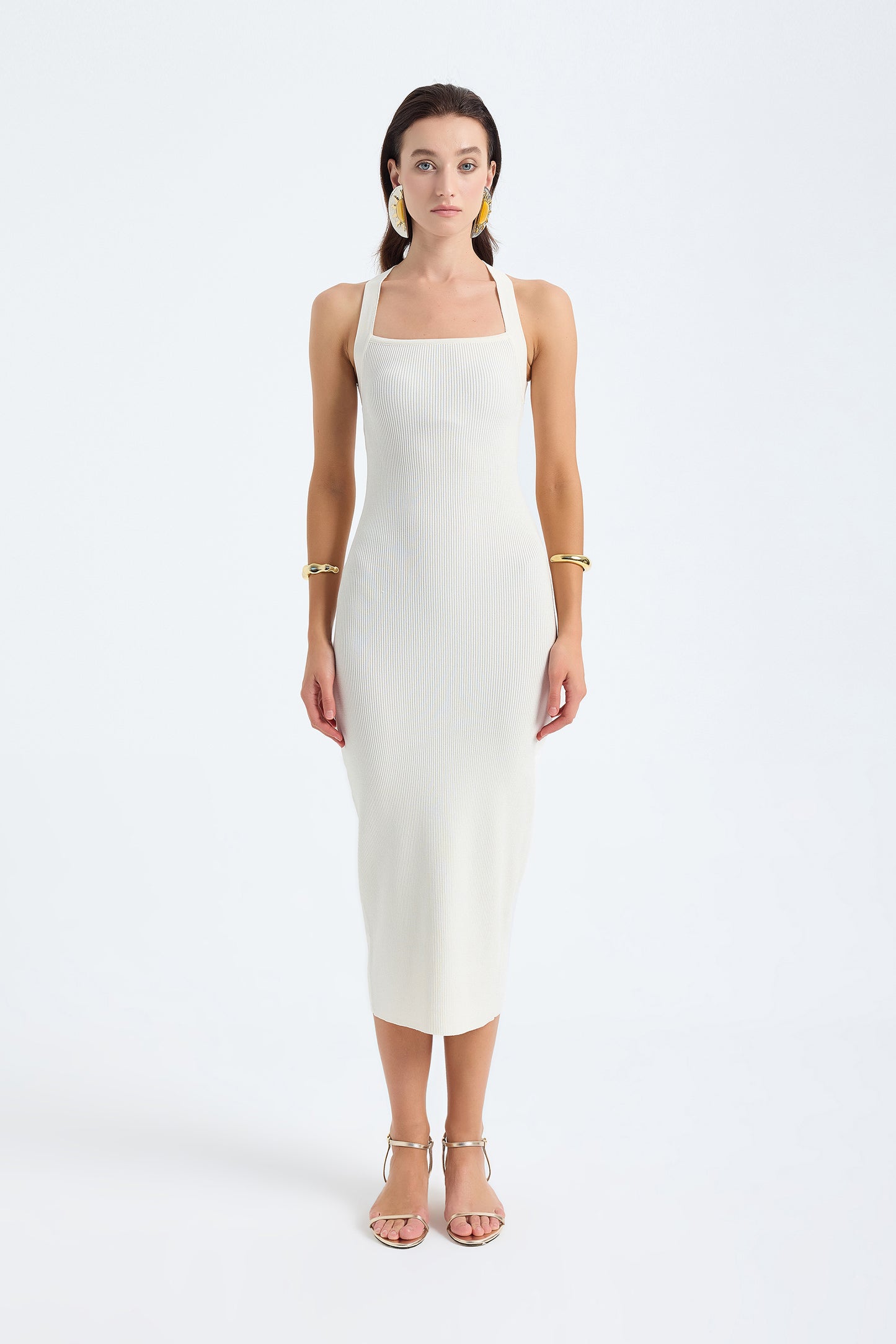 Azura Knit Crisscross Back Bodycon Midi Dress - Ivory