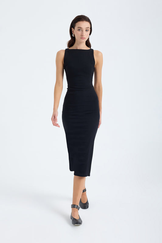 Silva Bodycon Midi Dress – Black