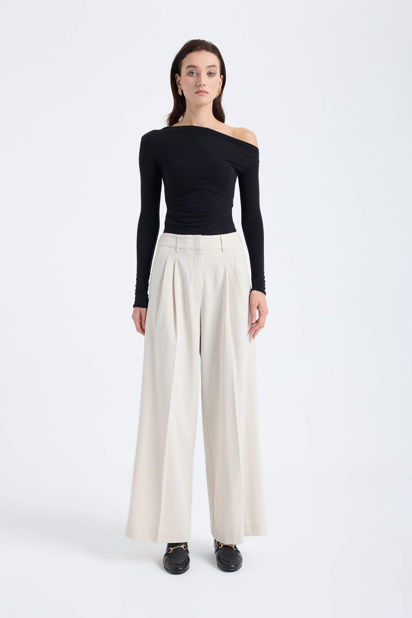Liora Double Pleated Palazzo Trousers – Stone