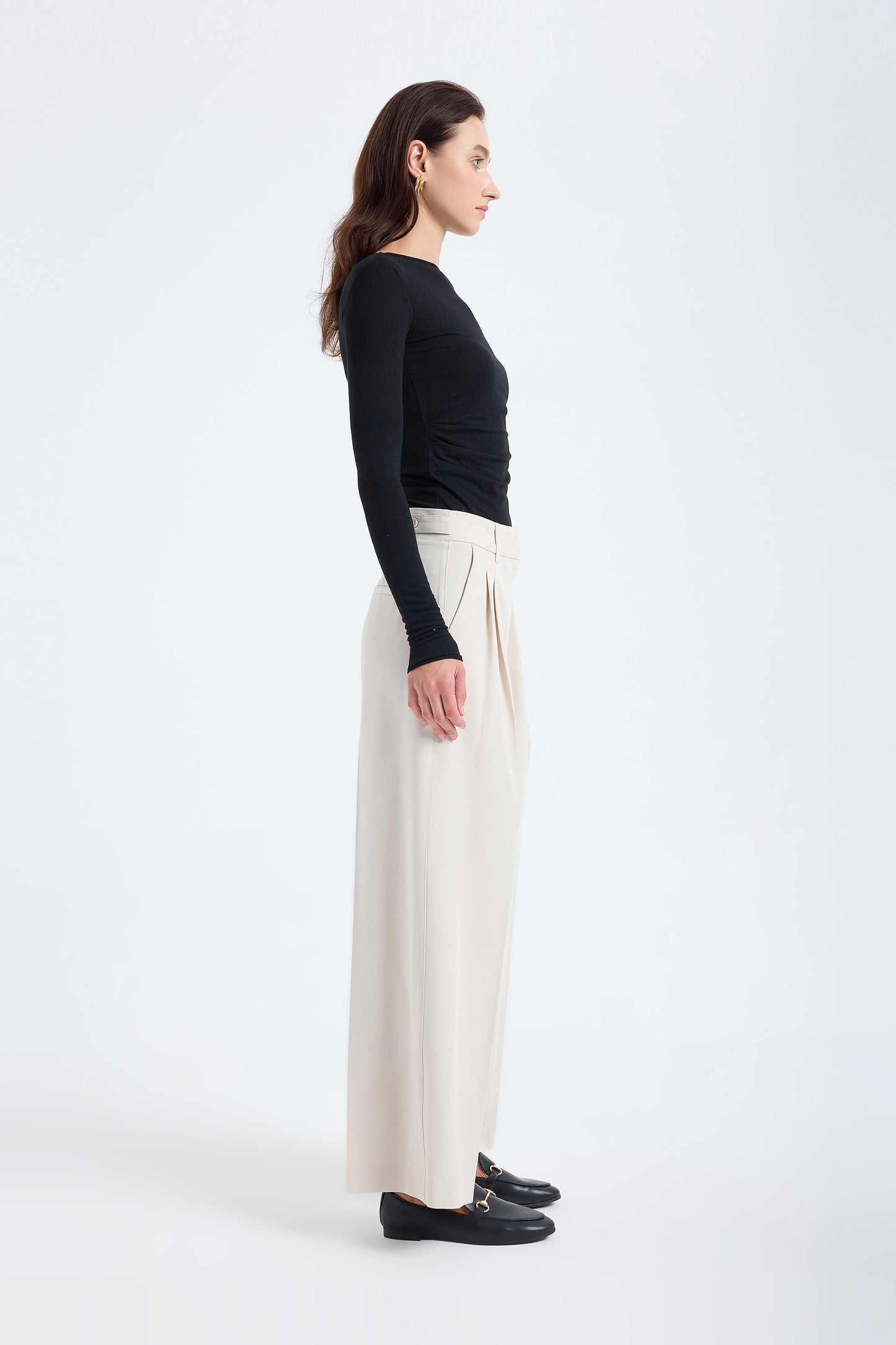 Liora Double Pleated Palazzo Trousers – Stone