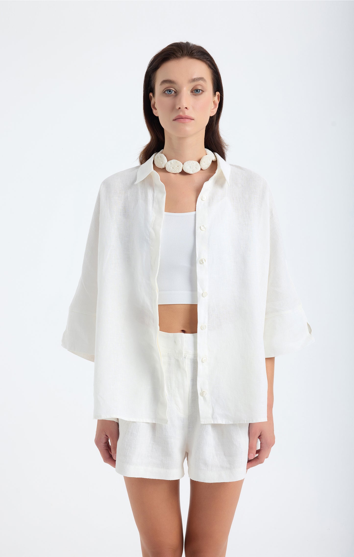 Iyan 100% Linen Oversize Shirt -White