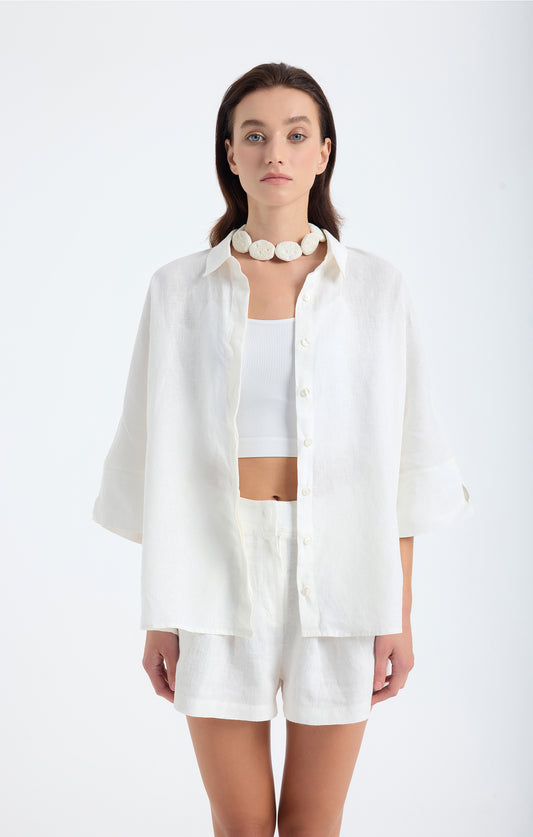 Iyan 100% Linen Oversize Shirt -White