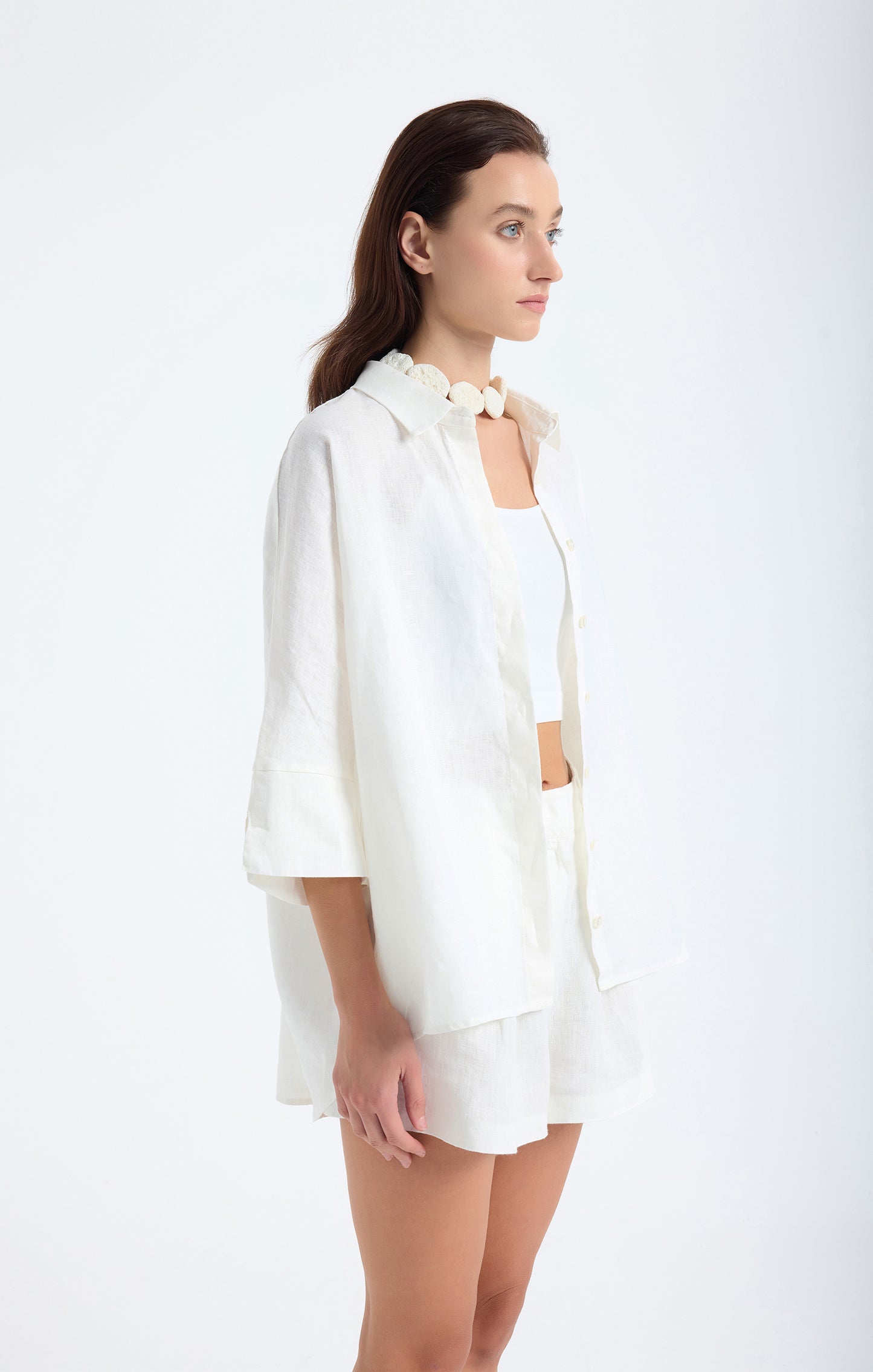 Iyan 100% Linen Oversize Shirt -White