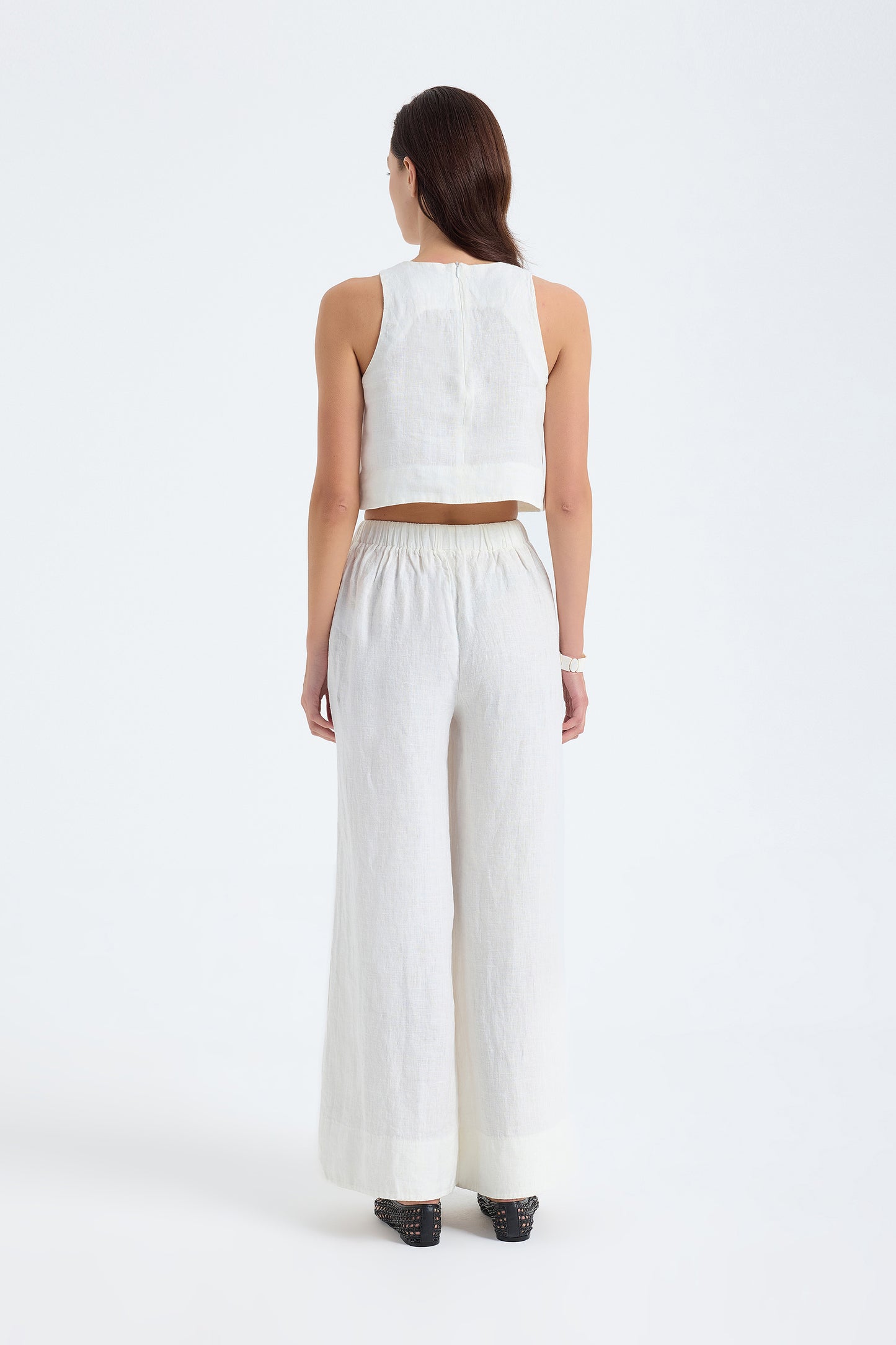 Ciel 100% Linen Wide-Leg Pants - White