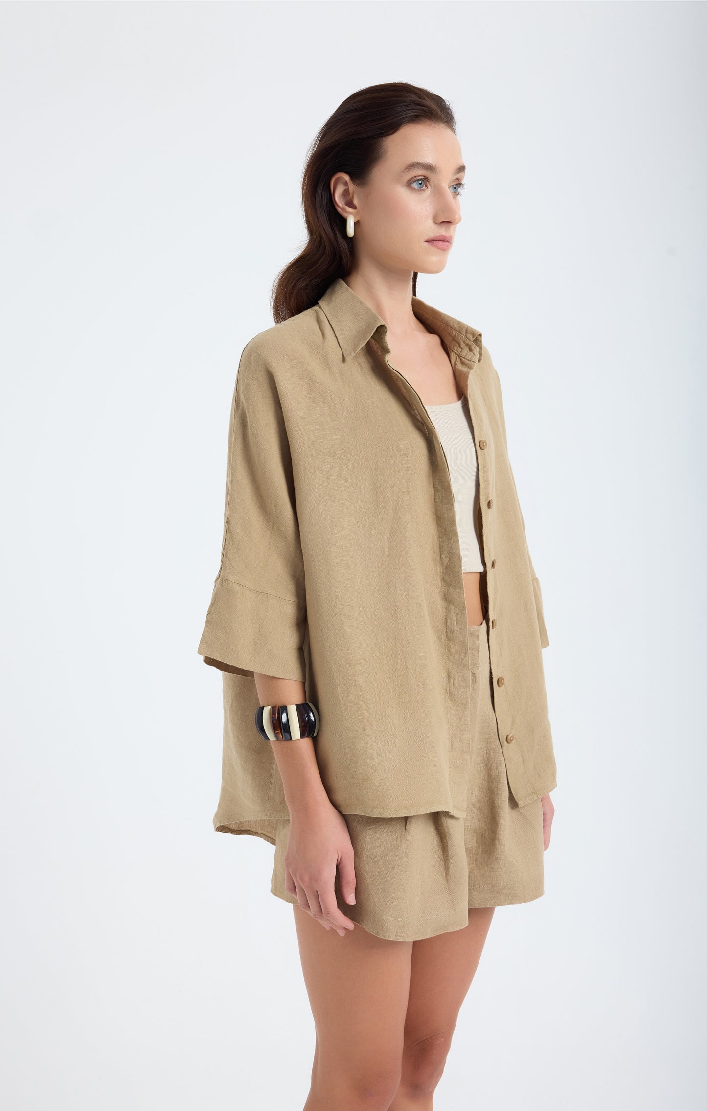 Iyan 100% Linen Oversize Shirt - Dark Beige