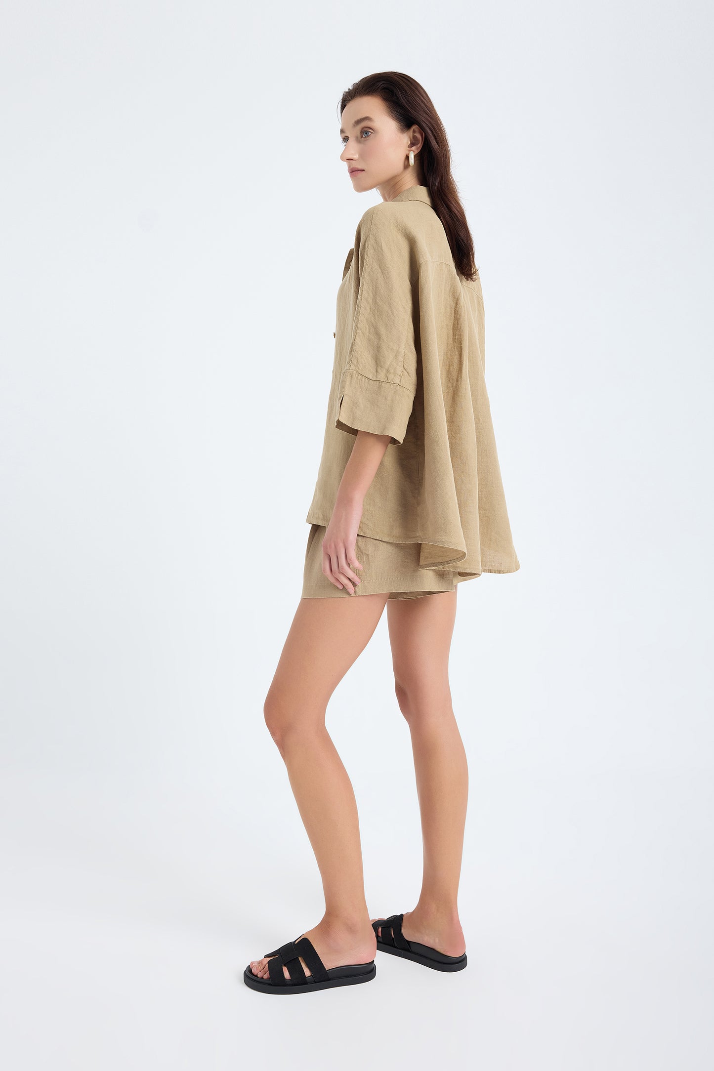 Iyan 100% Linen Oversize Shirt - Dark Beige