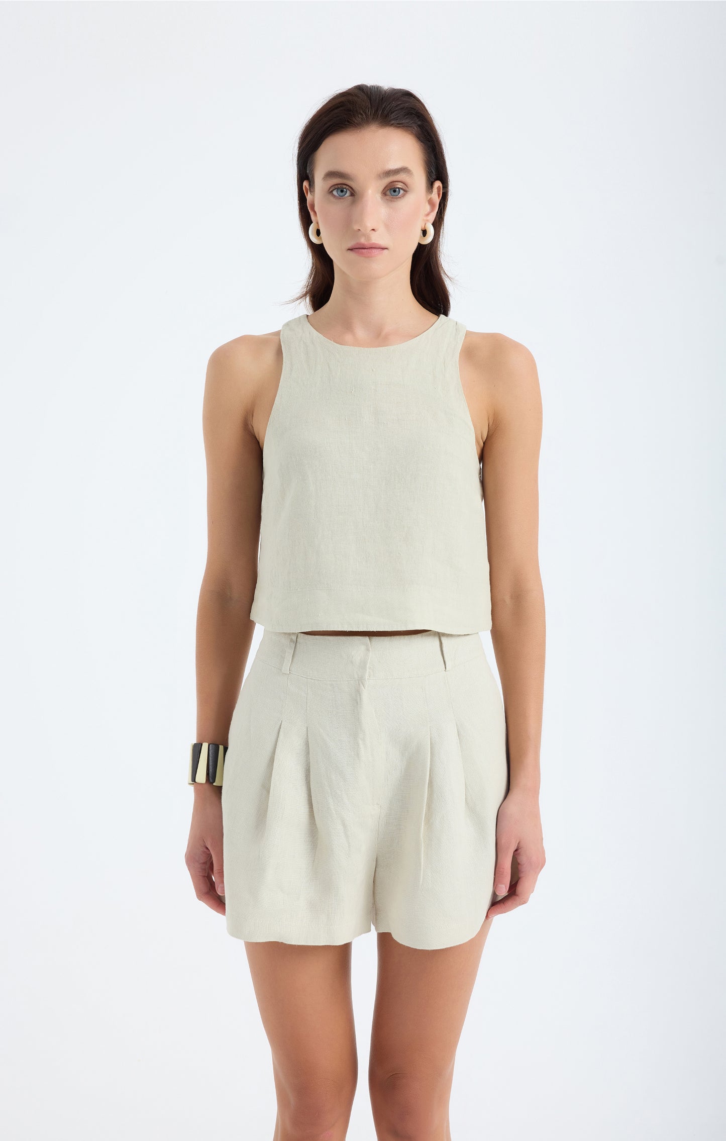Reve %100 Linen Relaxed Fit High-Waist Short - Stone