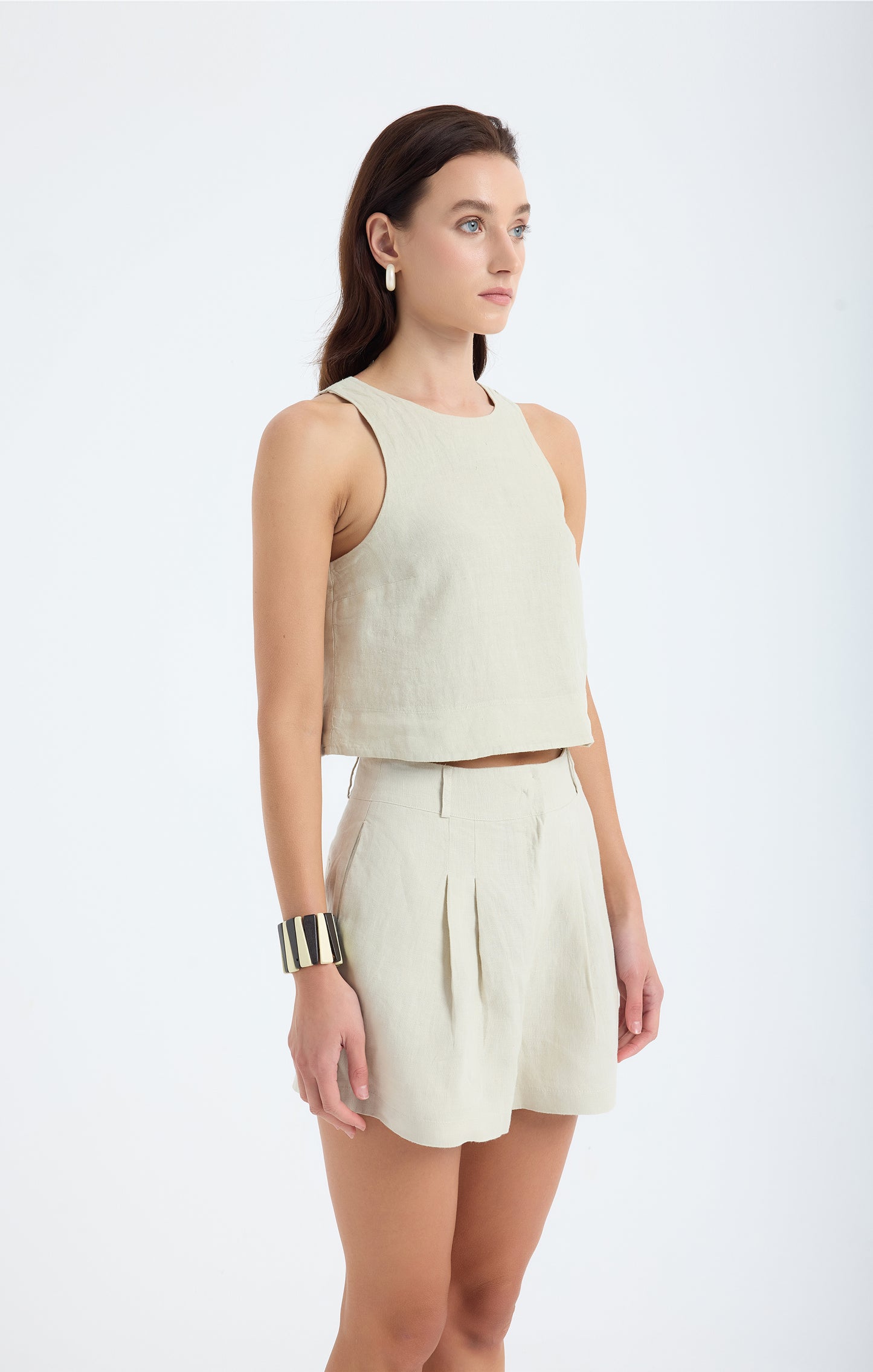 Reve %100 Linen Relaxed Fit High-Waist Short - Stone