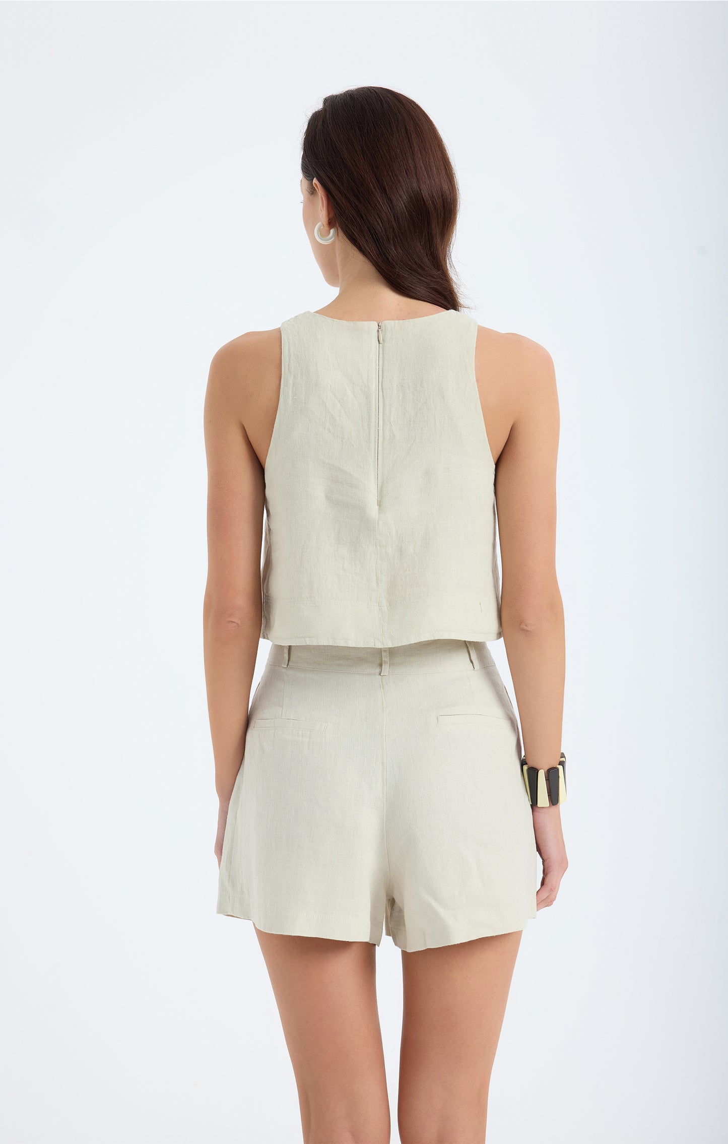 Reve %100 Linen Relaxed Fit High-Waist Short - Stone