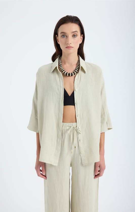 Iyan 100% Linen Oversize Shirt - Stone