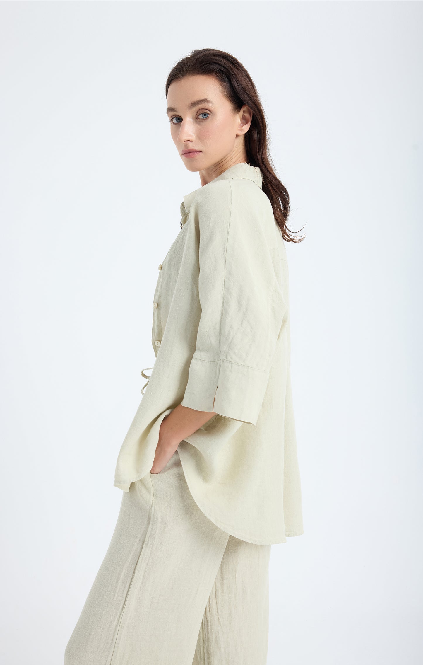 Iyan 100% Linen Oversize Shirt - Stone