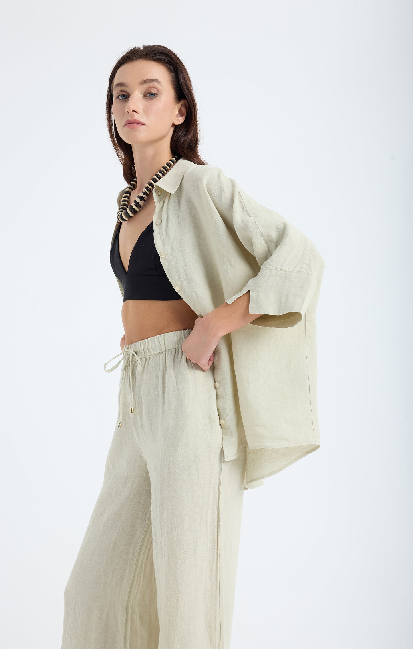 Iyan 100% Linen Oversize Shirt - Stone