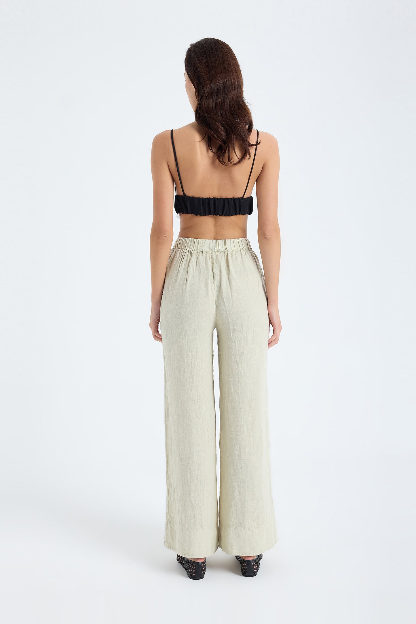 Ciel 100% Linen Wide-Leg Pants - Stone