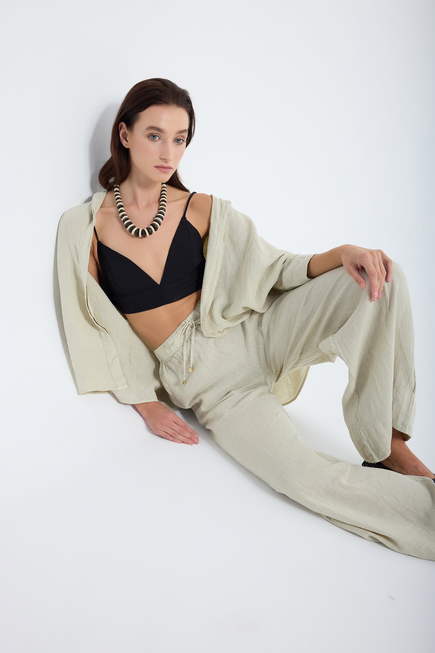 Ciel 100% Linen Wide-Leg Pants - Stone