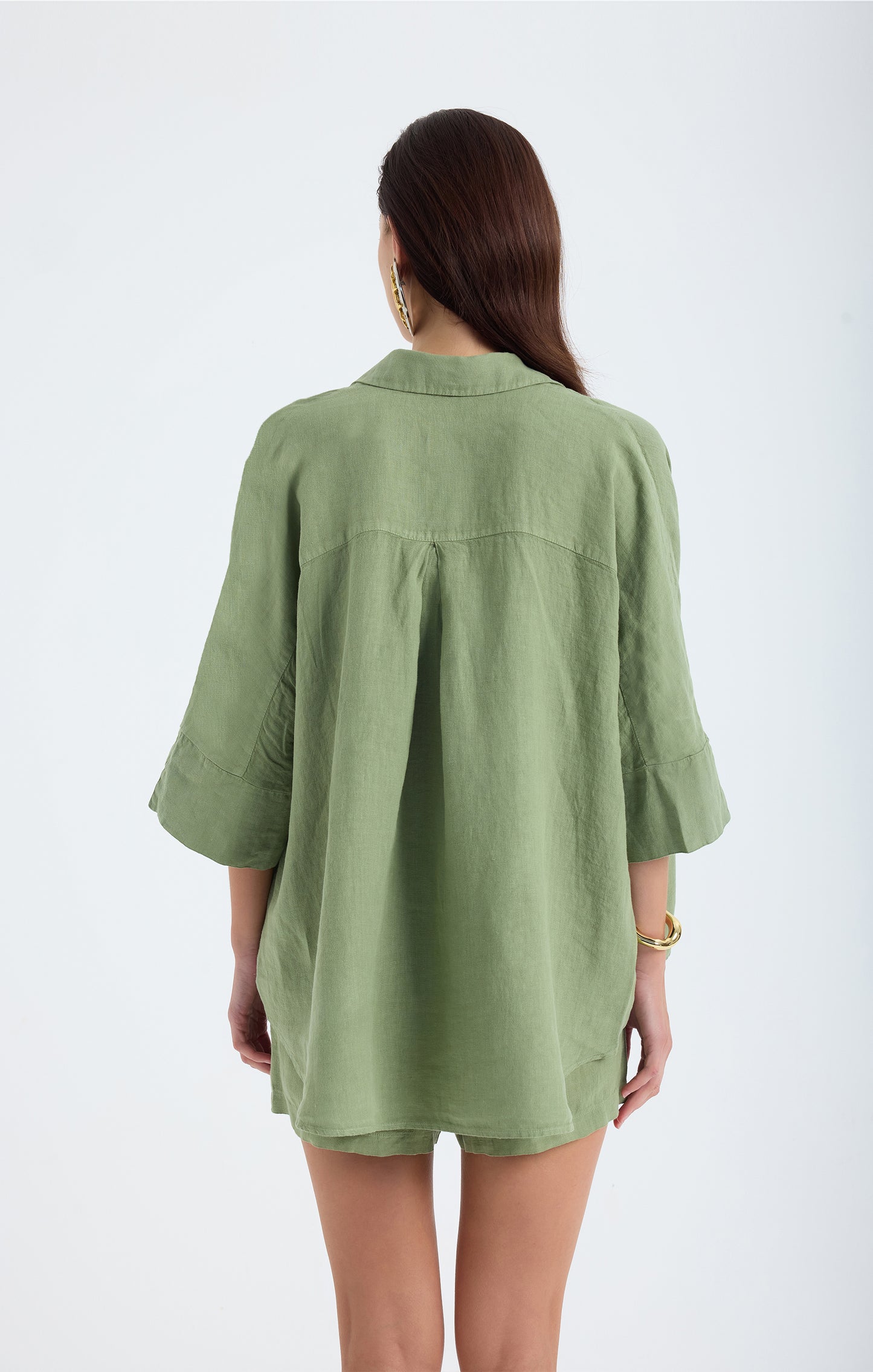 Iyan 100% Linen Oversize Shirt - Green