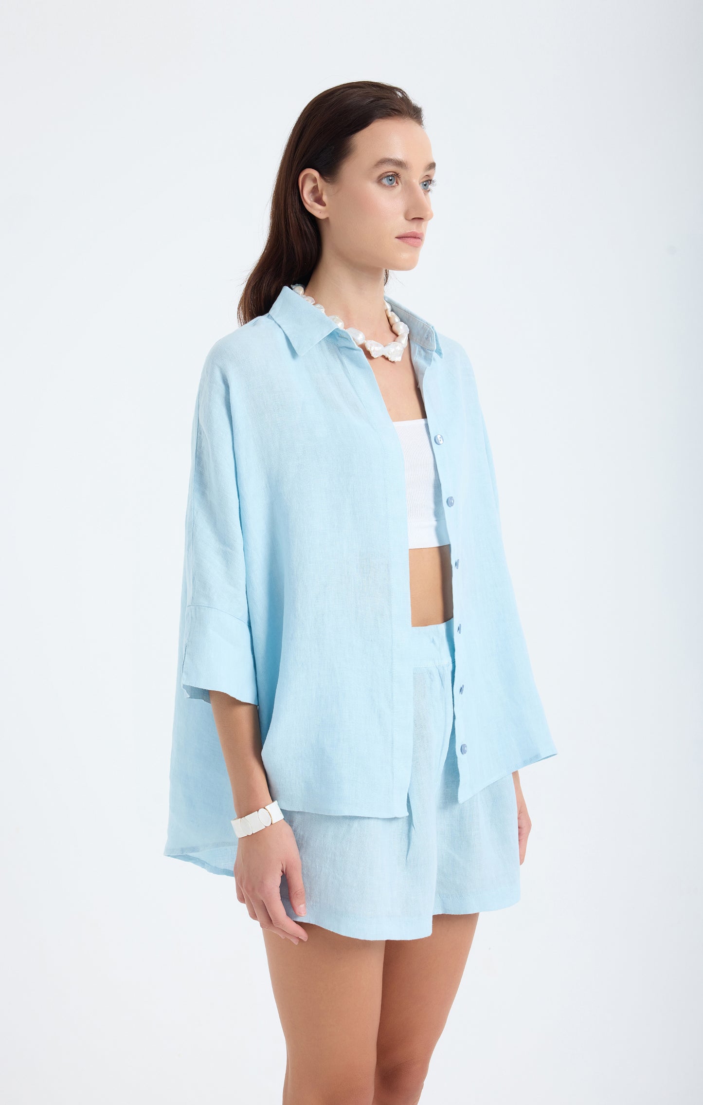 Iyan 100% Linen Oversize Shirt - Blue