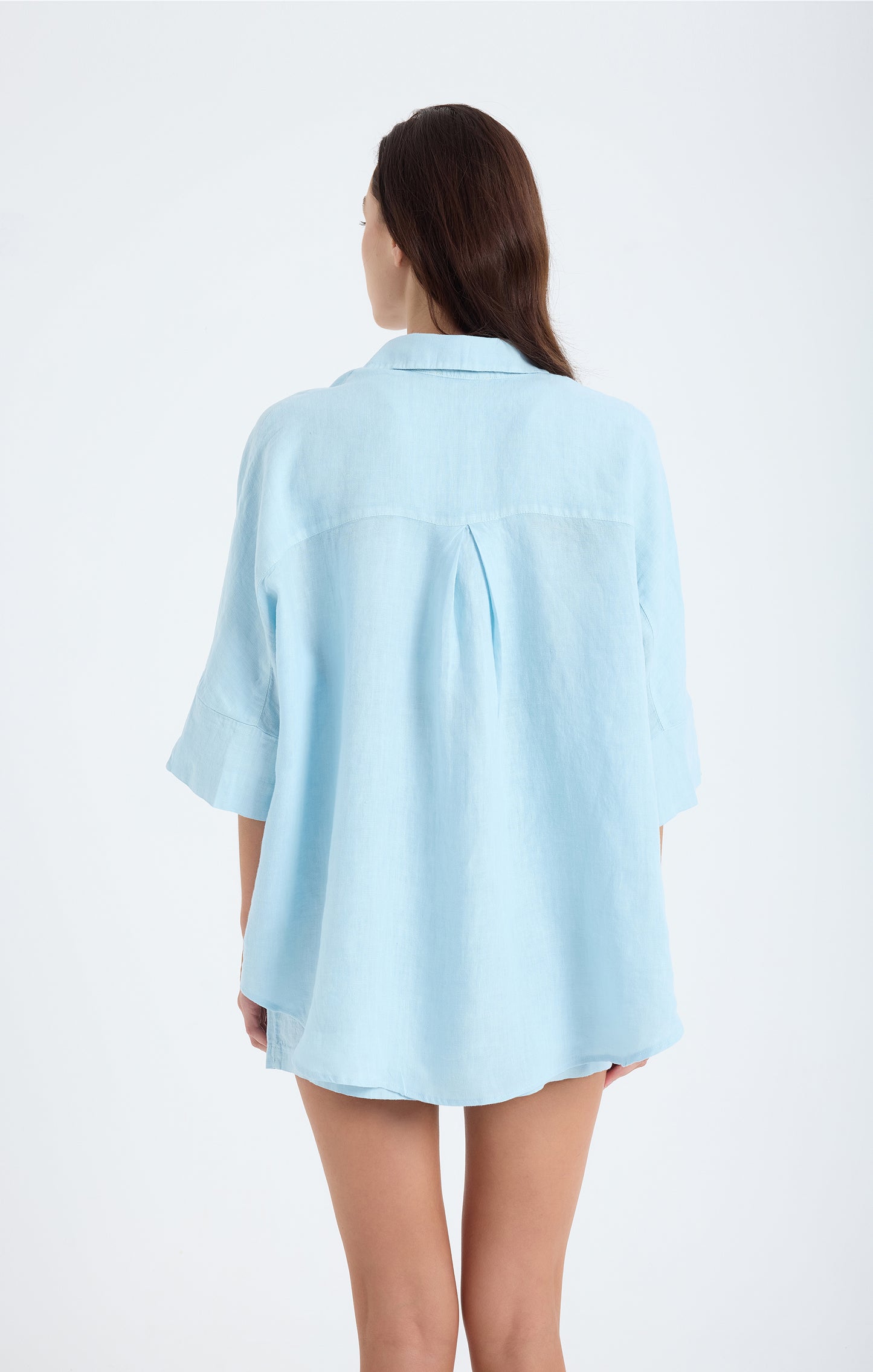 Iyan 100% Linen Oversize Shirt - Blue