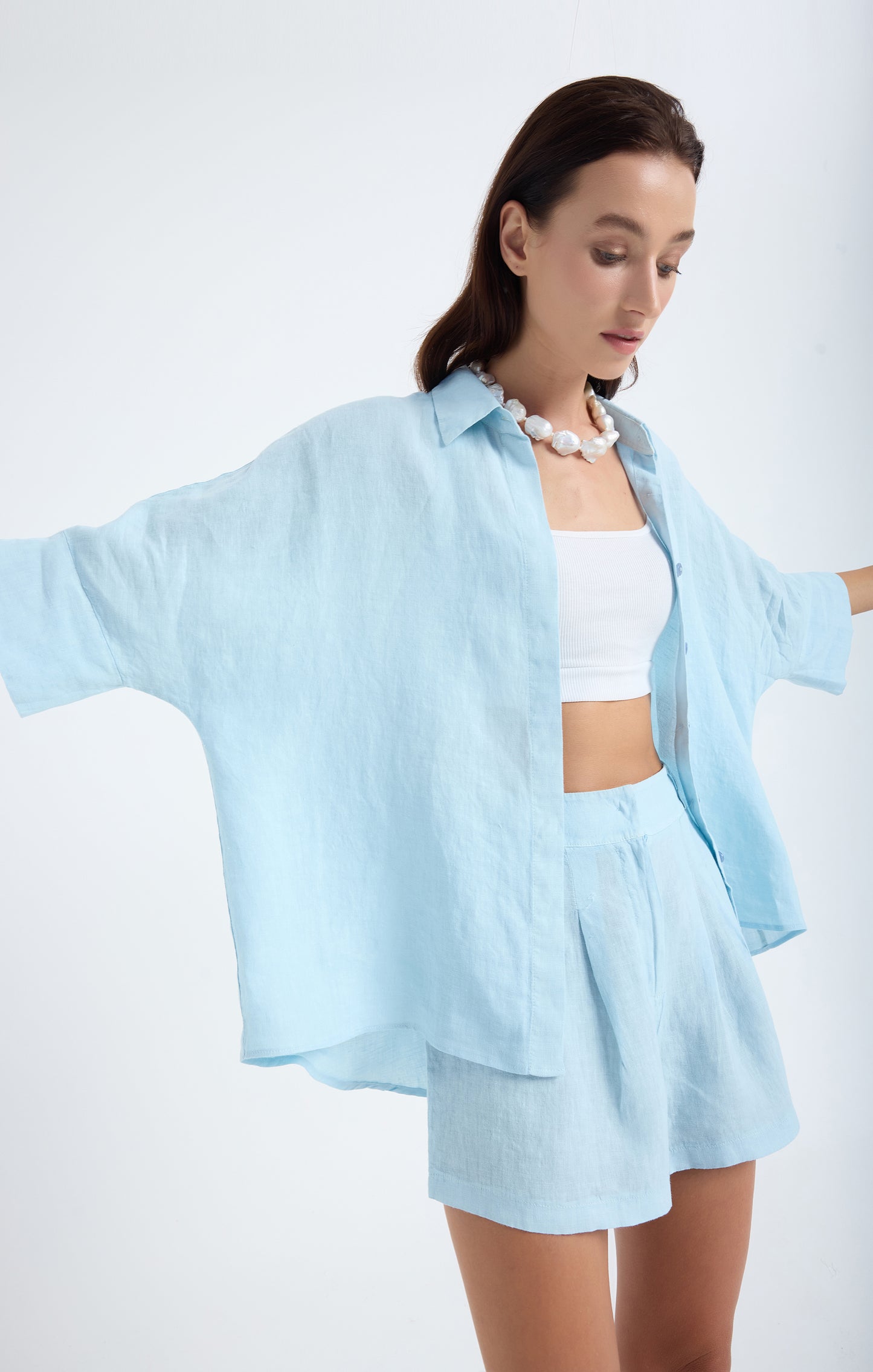 Iyan 100% Linen Oversize Shirt - Blue