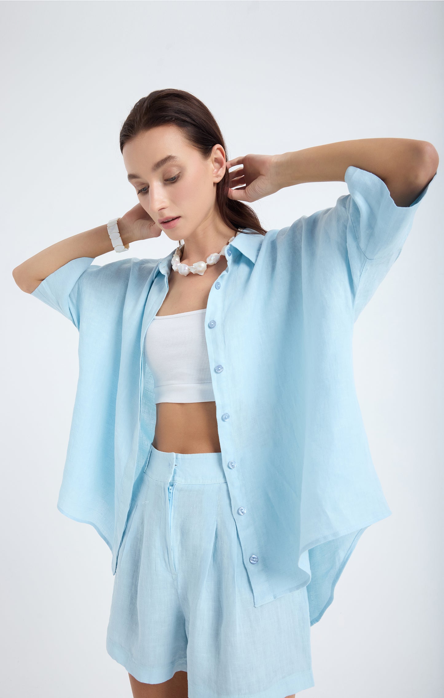 Iyan 100% Linen Oversize Shirt - Blue