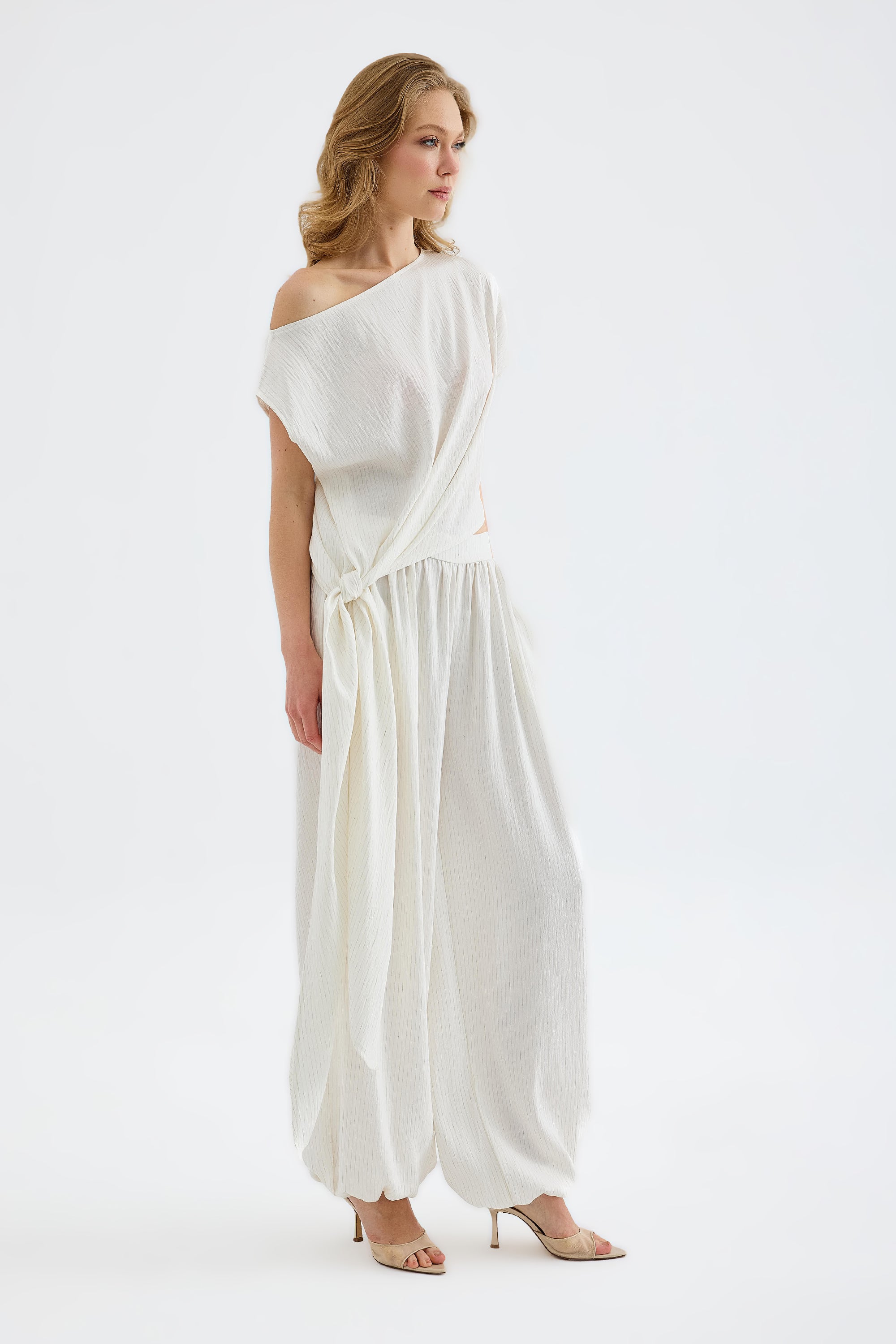 Velora Draped Viscose Balloon Pants - Ecru