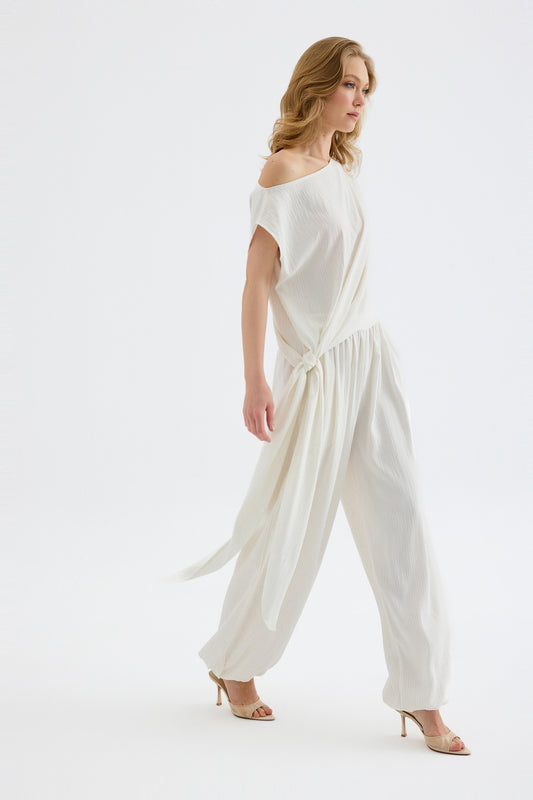 Velora Draped Viscose Balloon Pants - Ecru