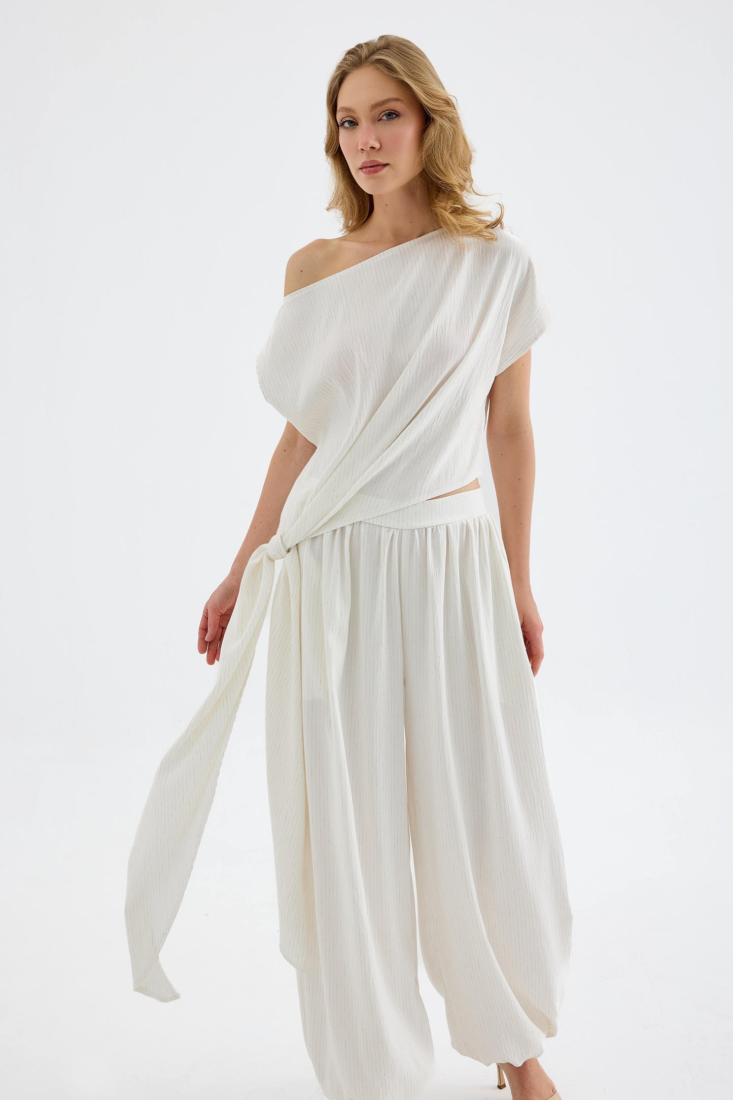 Torina Draped Viscose Top - Ecru