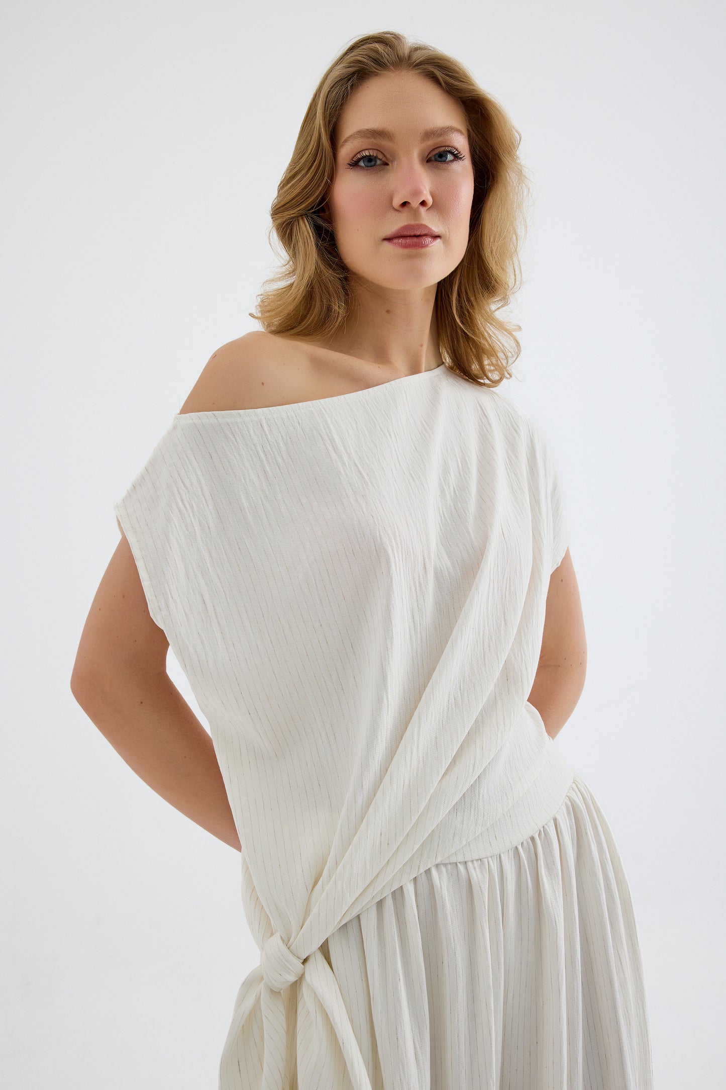 Torina Draped Viscose Top - Ecru