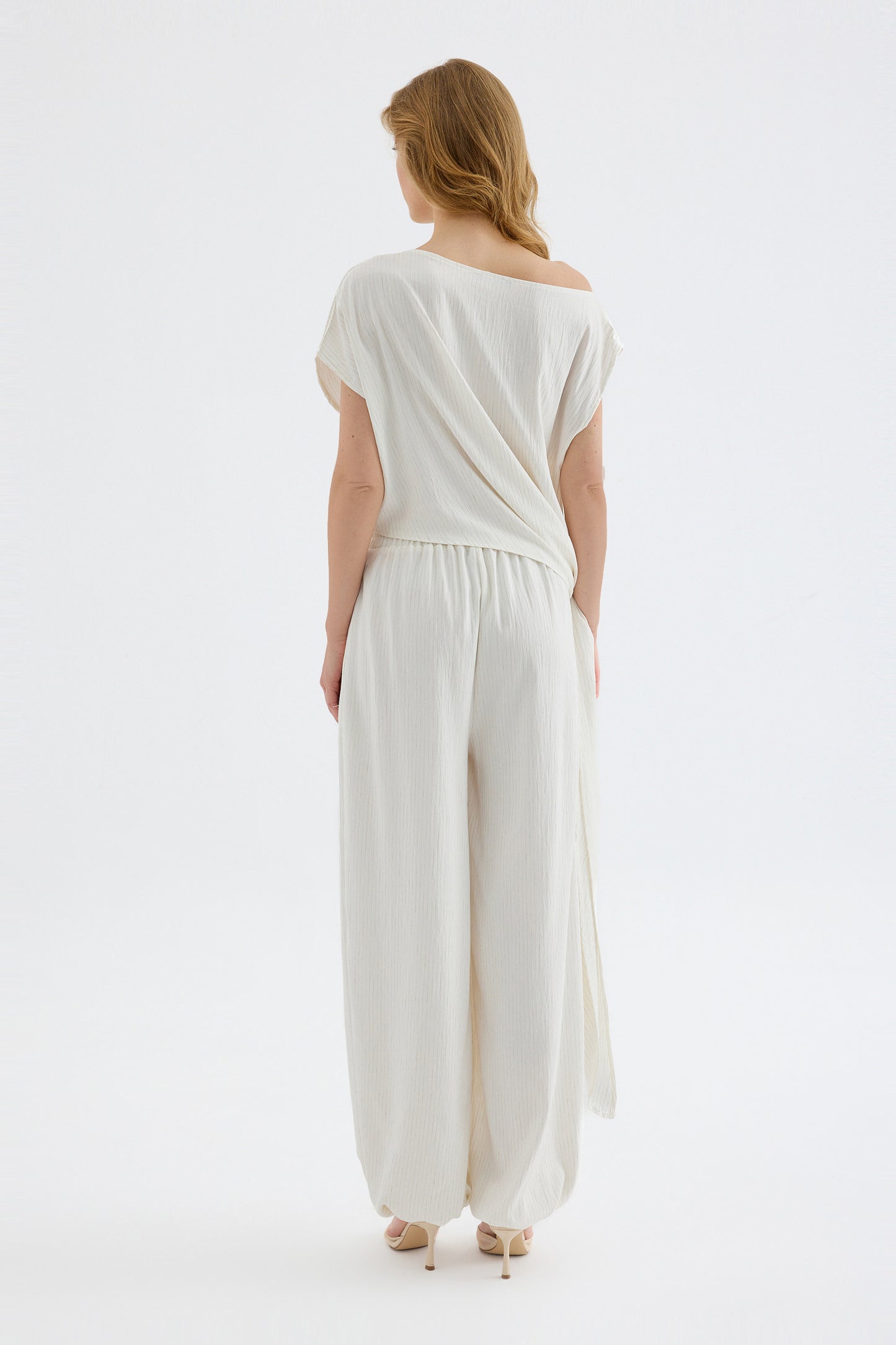 Velora Draped Viscose Balloon Pants - Ecru