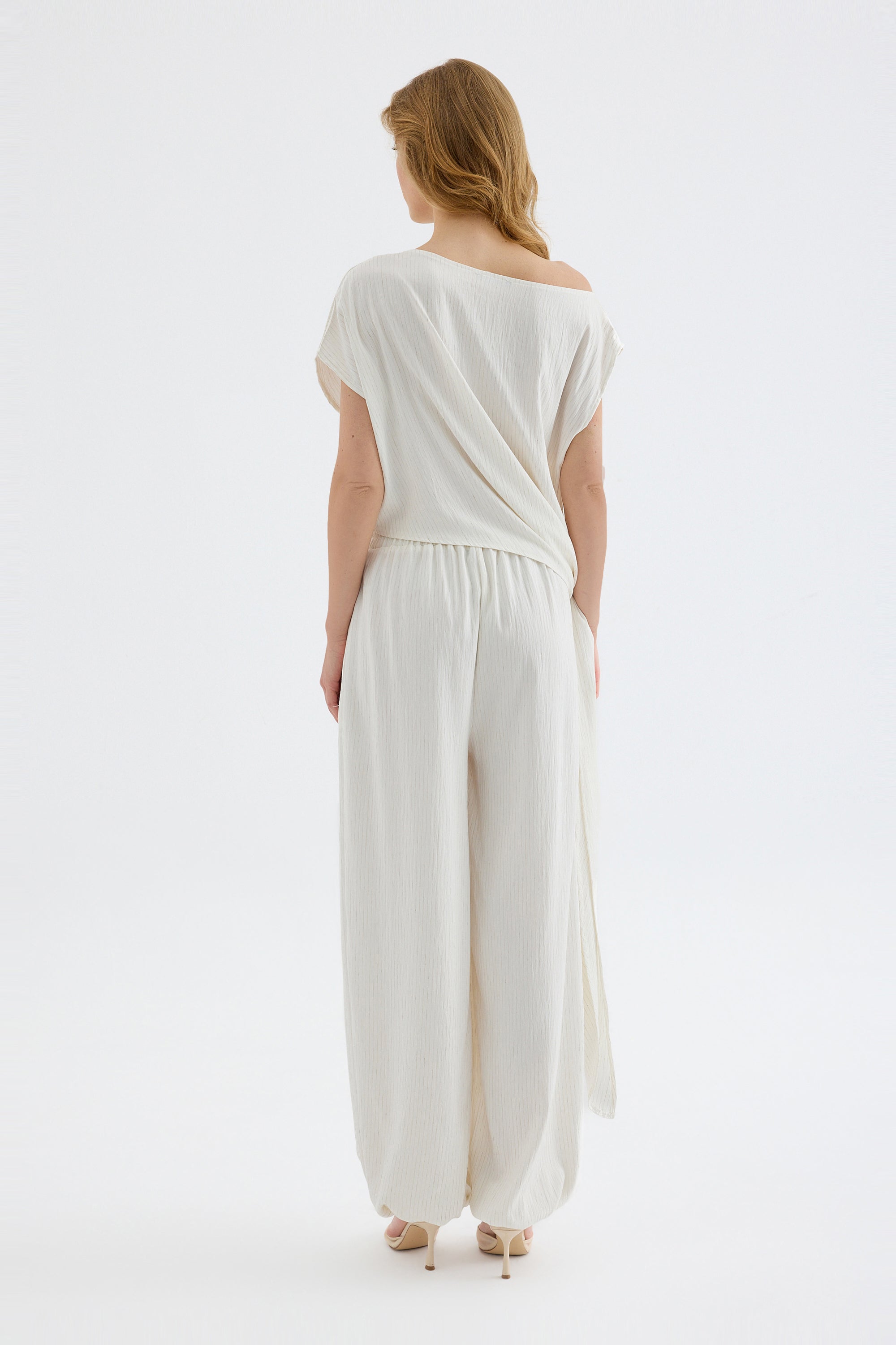 Velora Draped Viscose Balloon Pants - Ecru