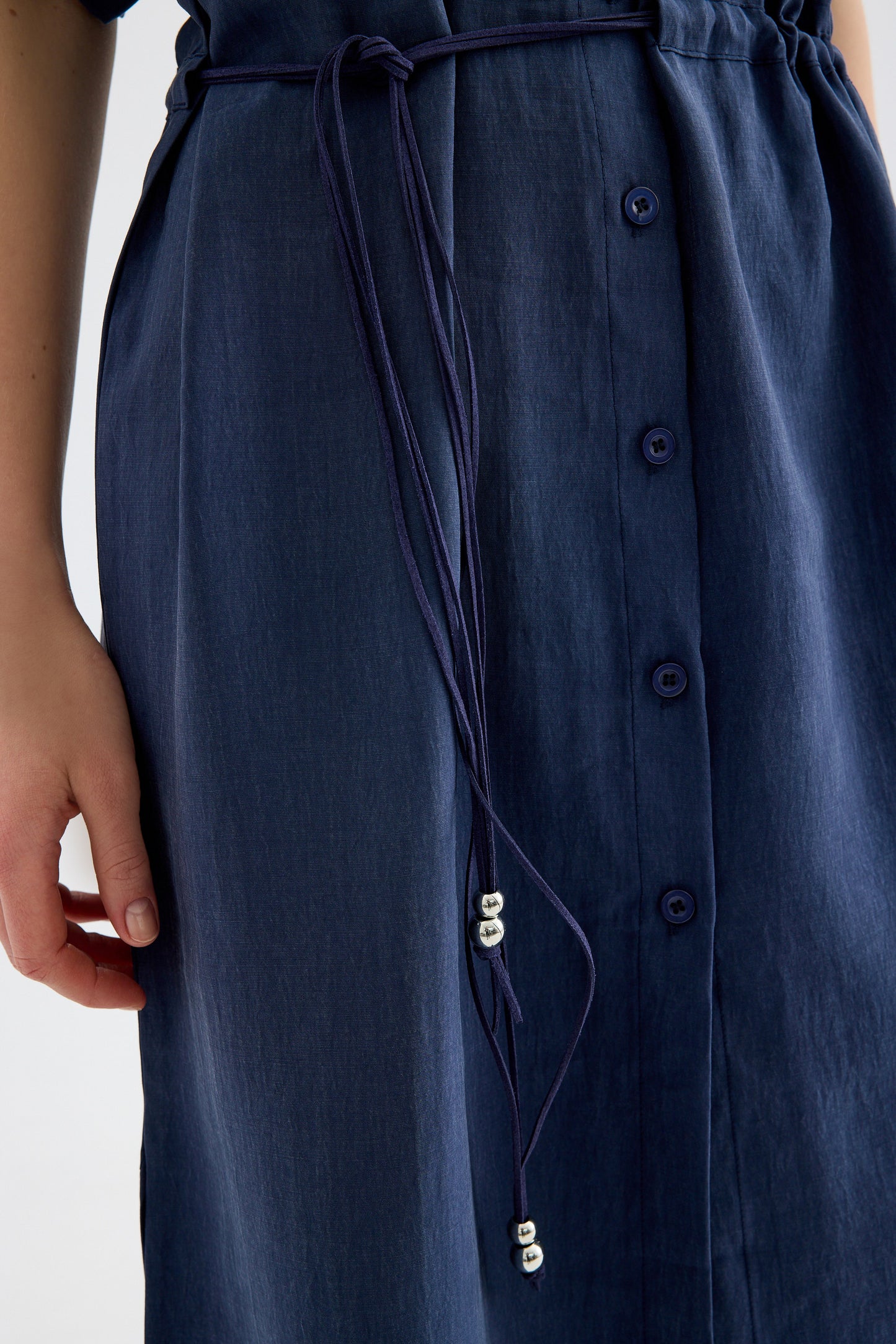 Solenne Cotton Midi Shirt Dress - Navy Blue