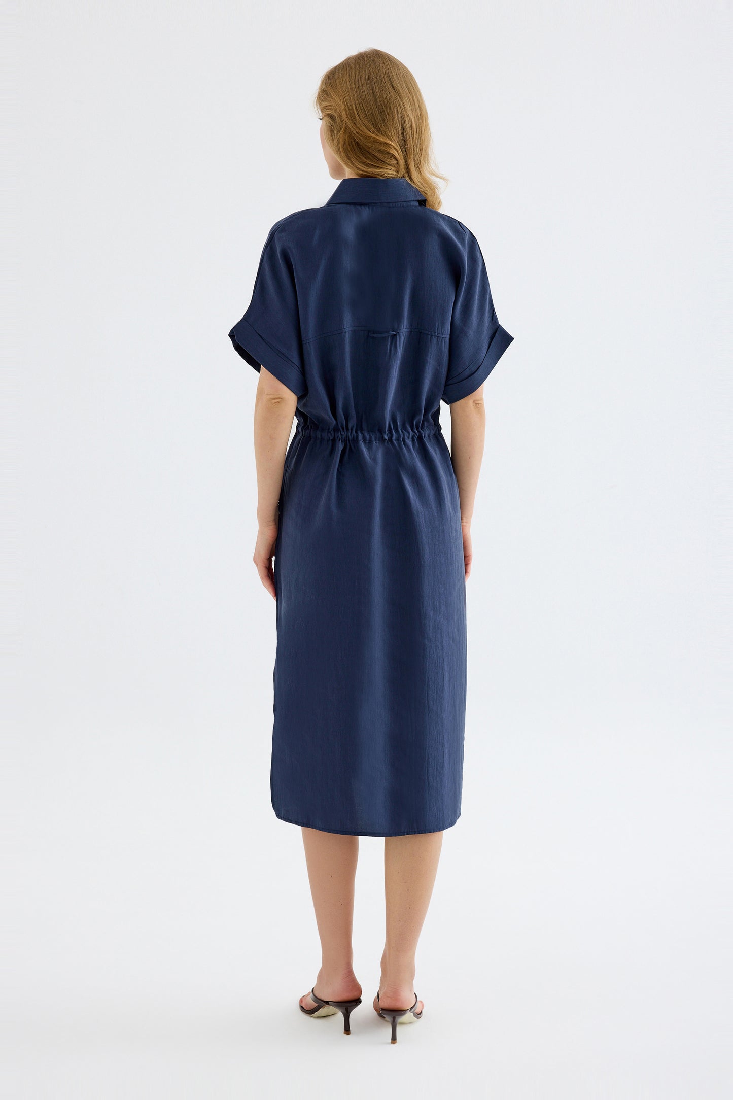 Solenne Cotton Midi Shirt Dress - Navy Blue