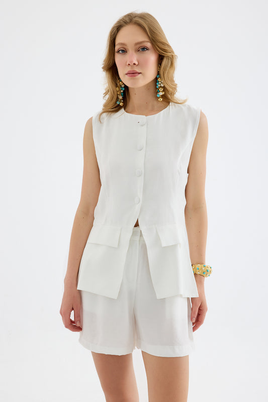 Velina Single Pleat Mini Shorts – White