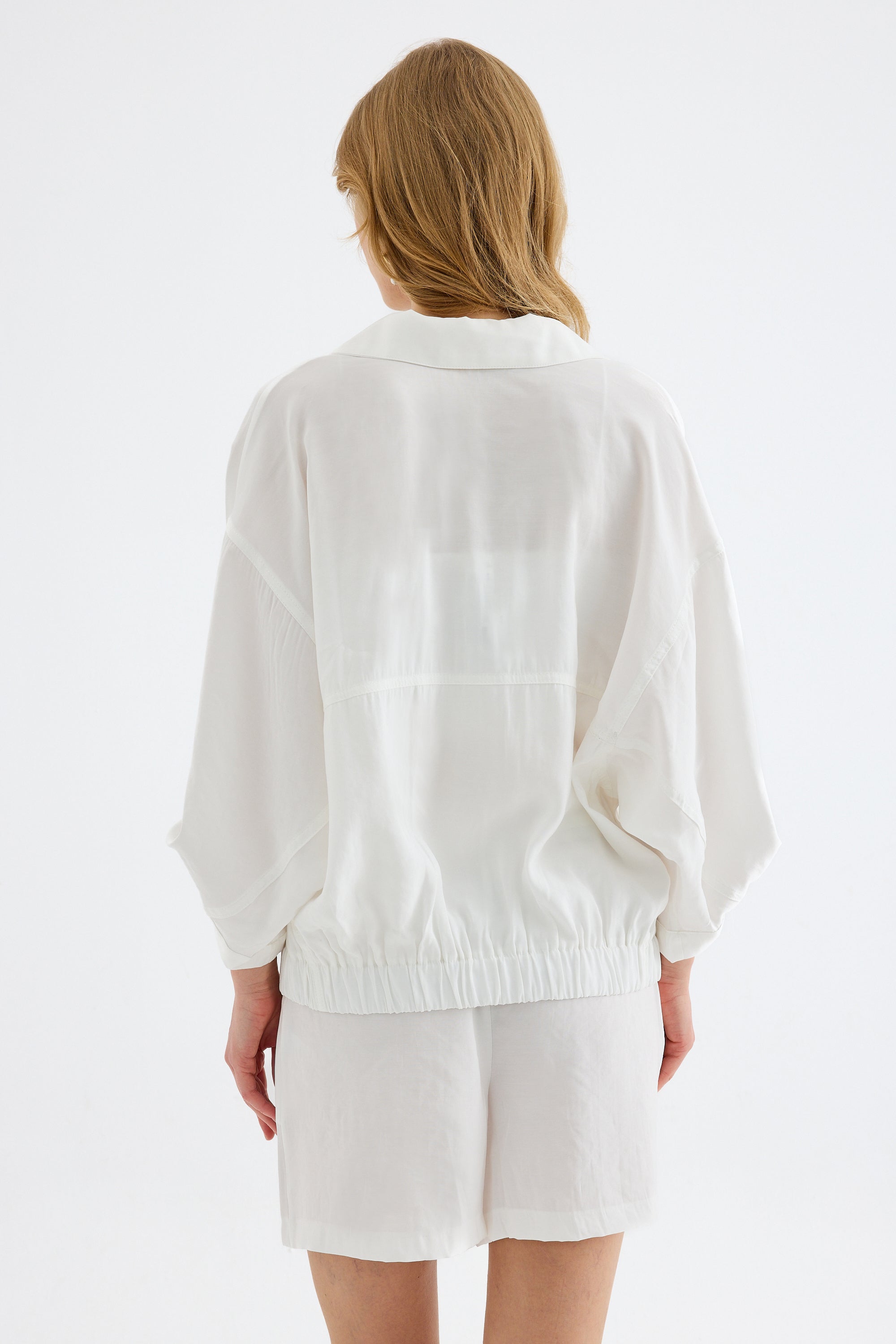 Aurelia Gold Button Relaxed Bomber  White Jacket