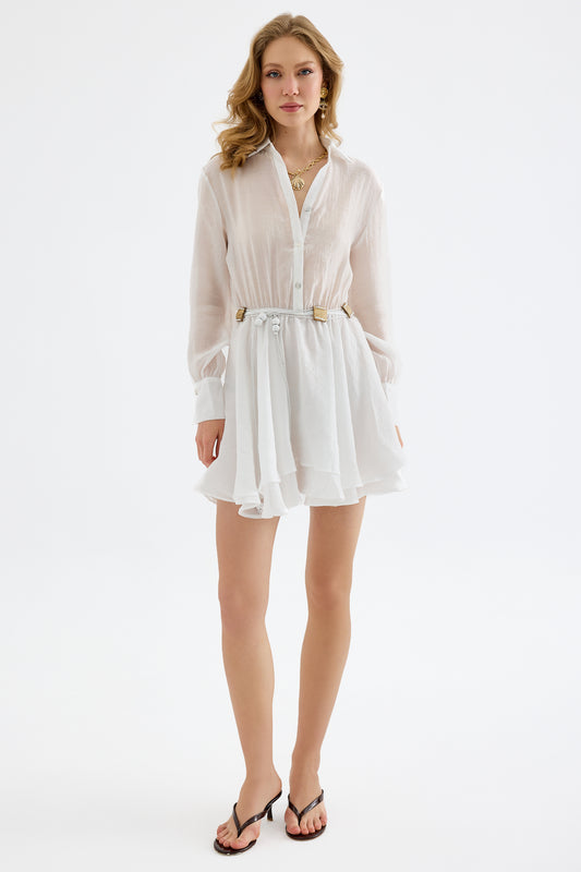 Alora Tencel Mini White Shirt Dress