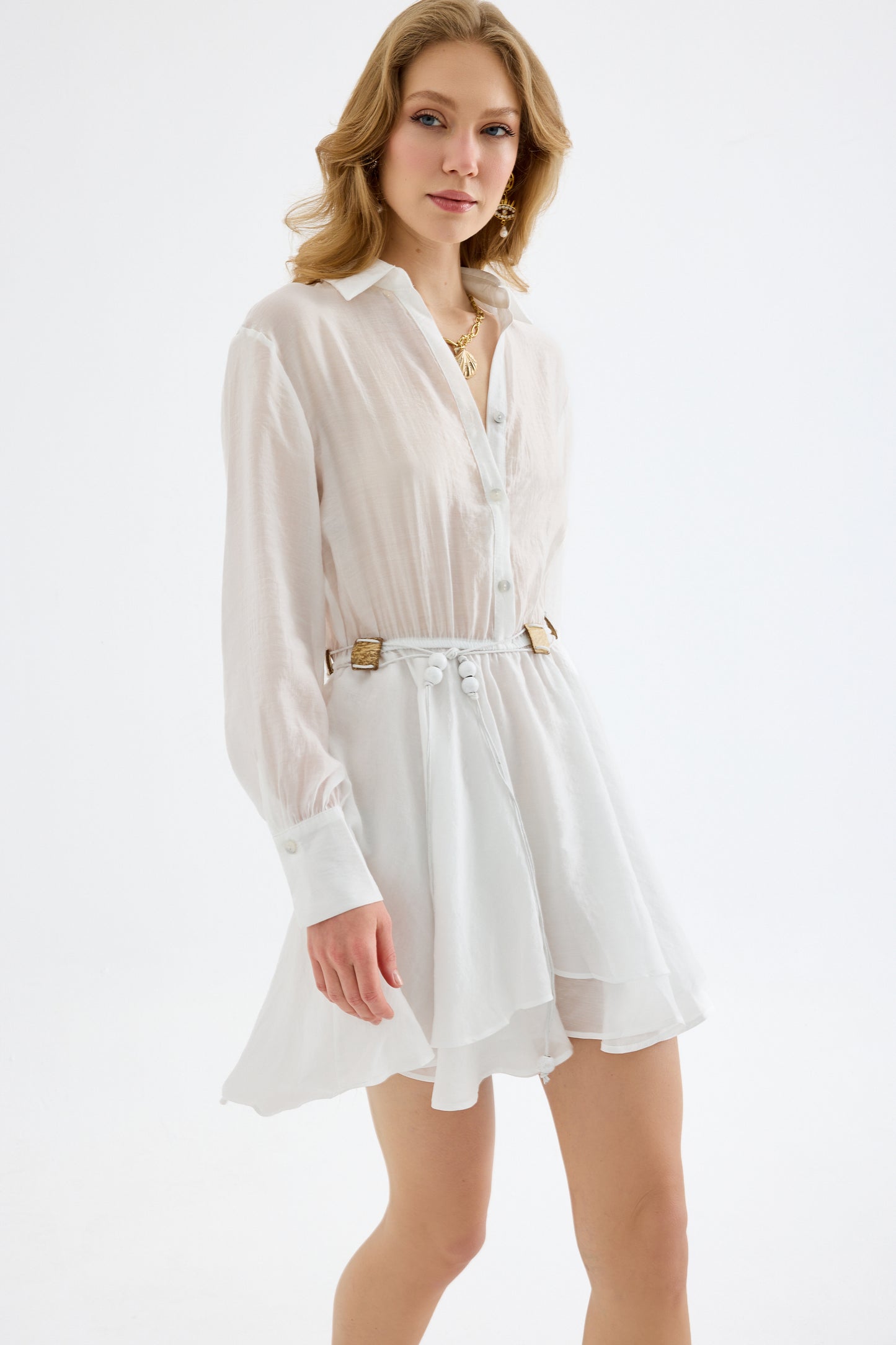 Alora Tencel Mini White Shirt Dress