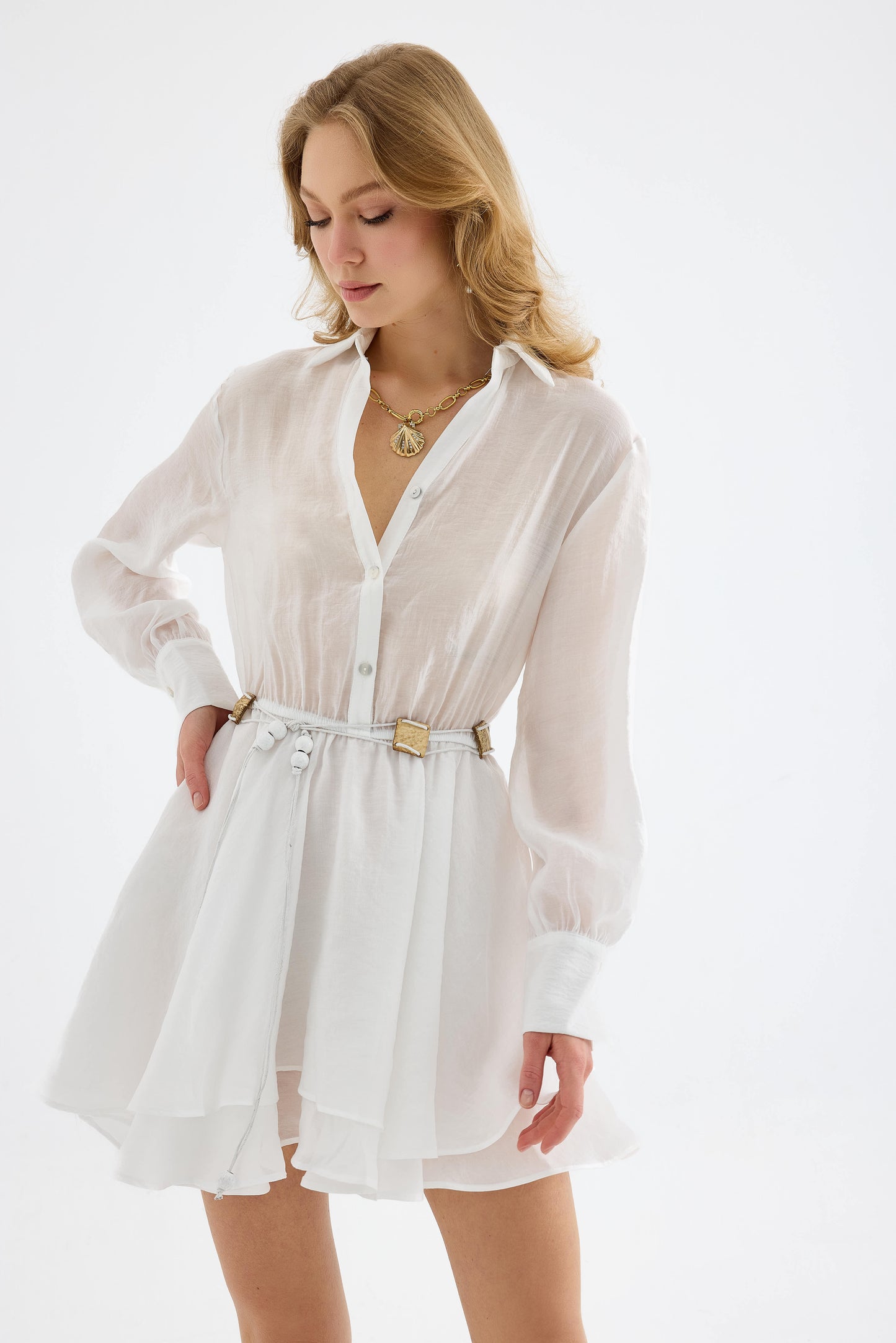 Alora Tencel Mini White Shirt Dress